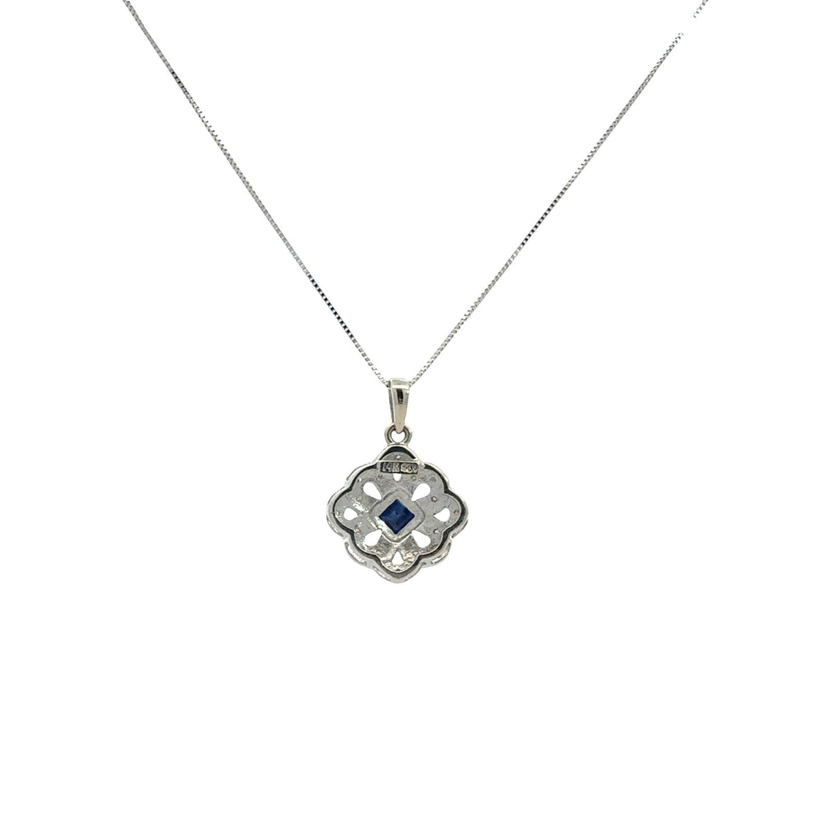 14k White Gold 0.45tcw Sapphire and 0.12cttw Diamond Floral Openwork Necklace3