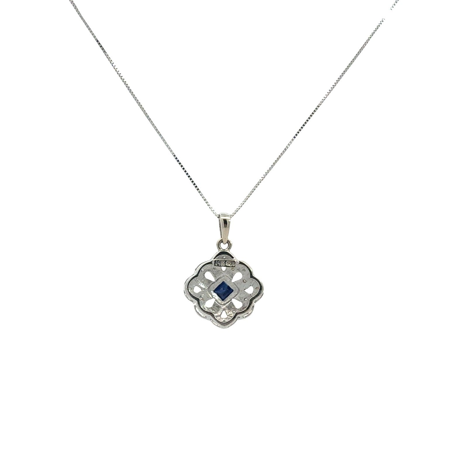 14k White Gold 0.45tcw Sapphire and 0.12cttw Diamond Floral Openwork Necklace3
