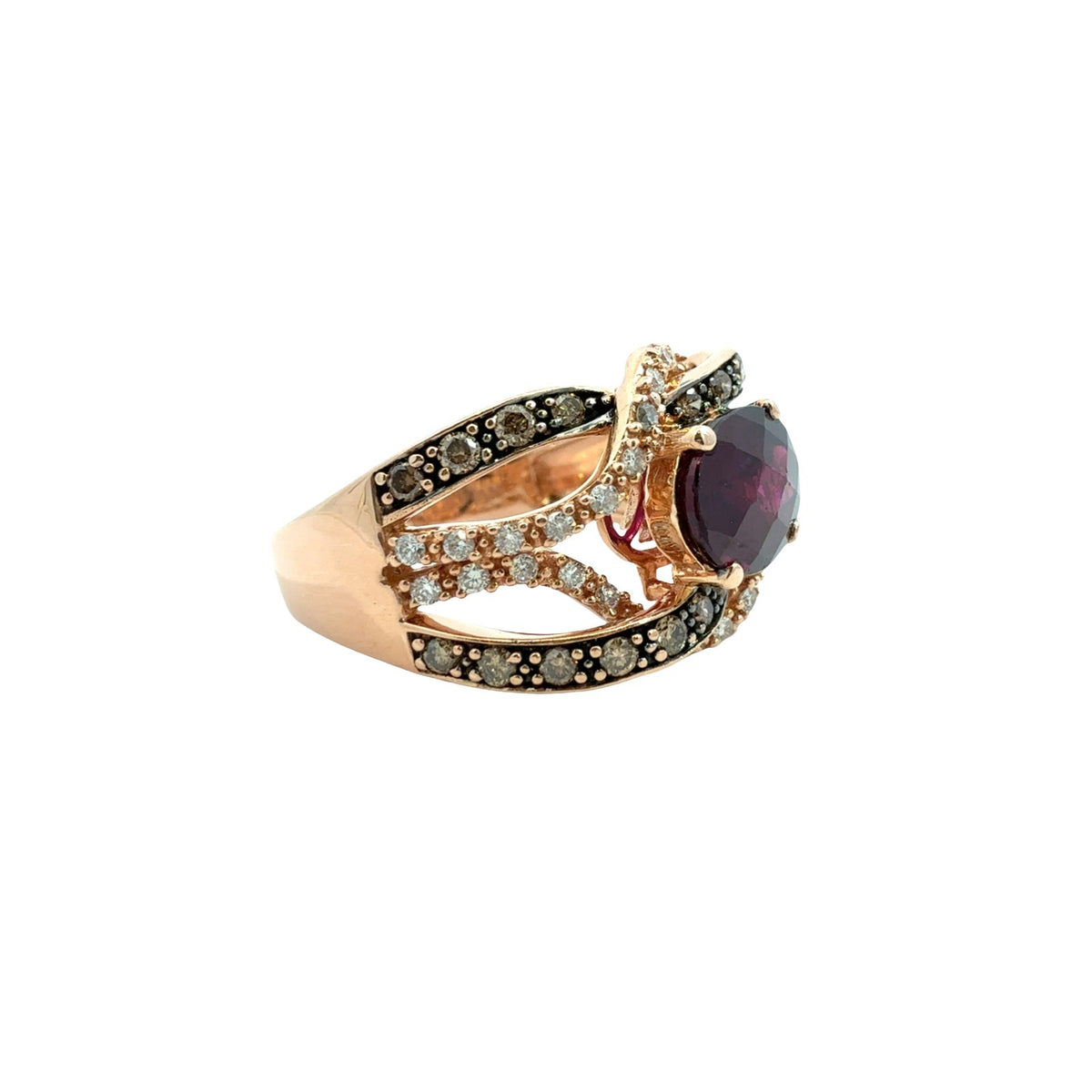 LeVian 14k Rose Gold Oval 2.22tcw Garnet 0.54cttw Chocolate & White Diamond Ring1