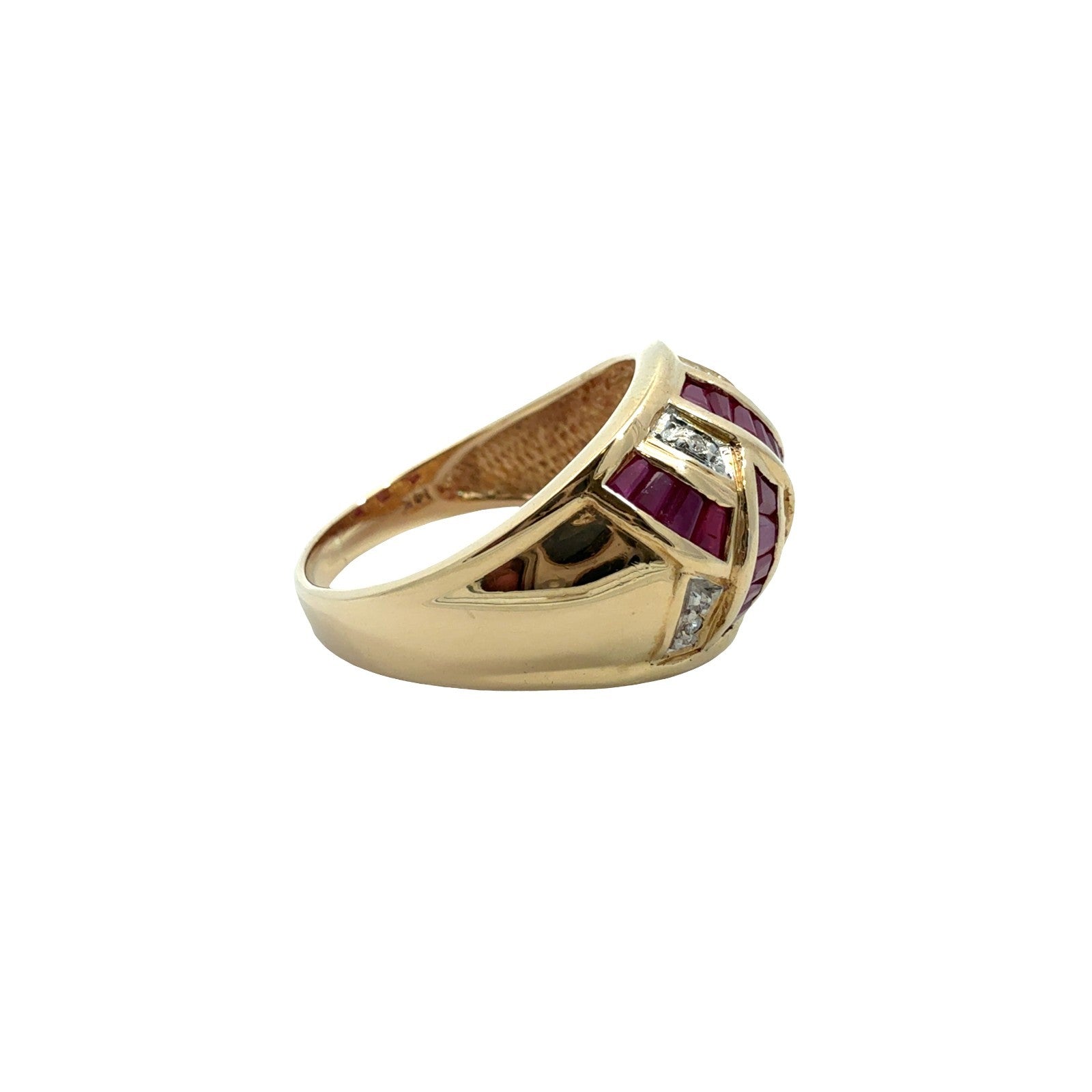 Vintage 14k Yellow Gold 0.03cttw Diamond and 0.82cttw Ruby Dome Cocktail Ring4