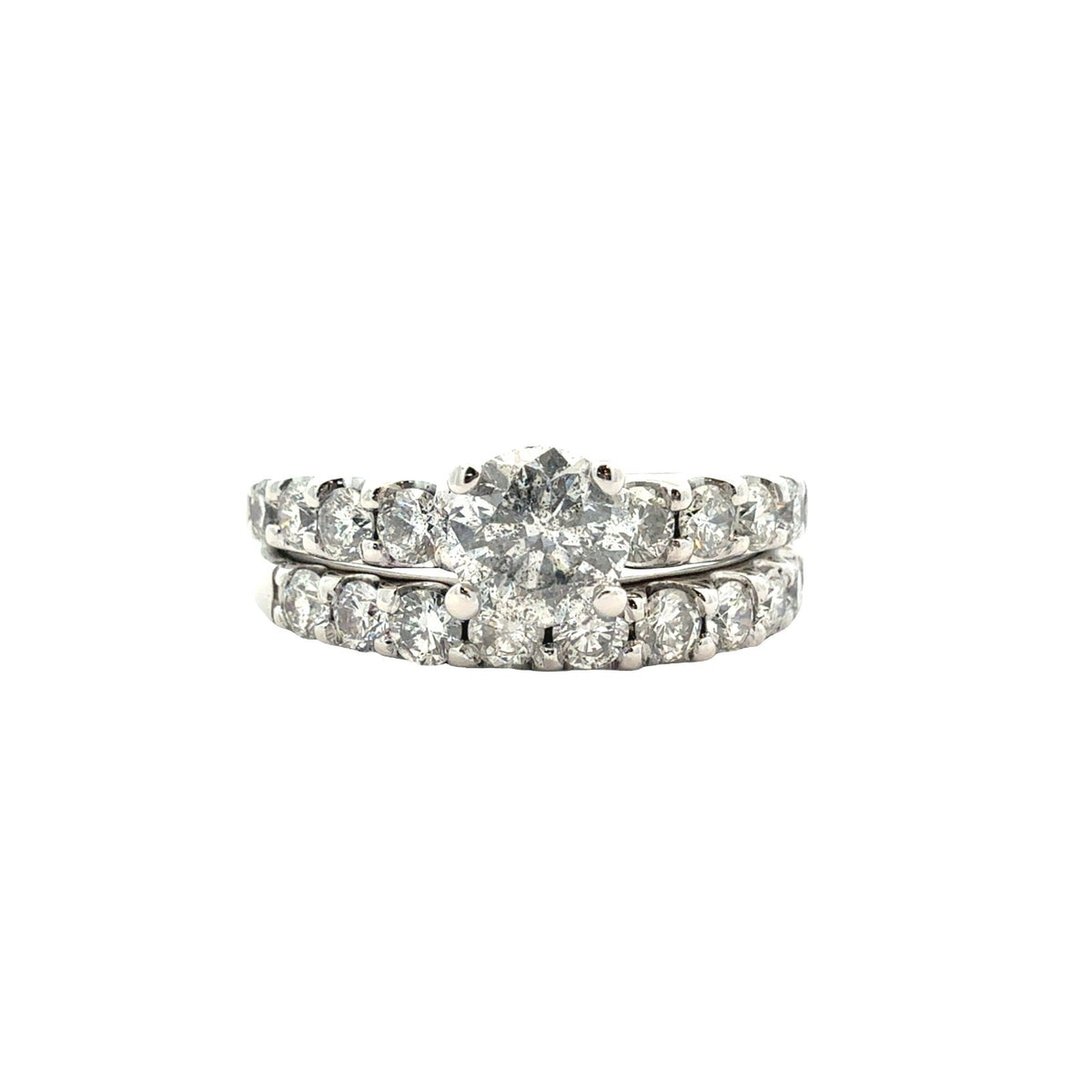 14k White Gold and 1.48ctw (0.58ctw) Diamond Bridal Set Size 6.750
