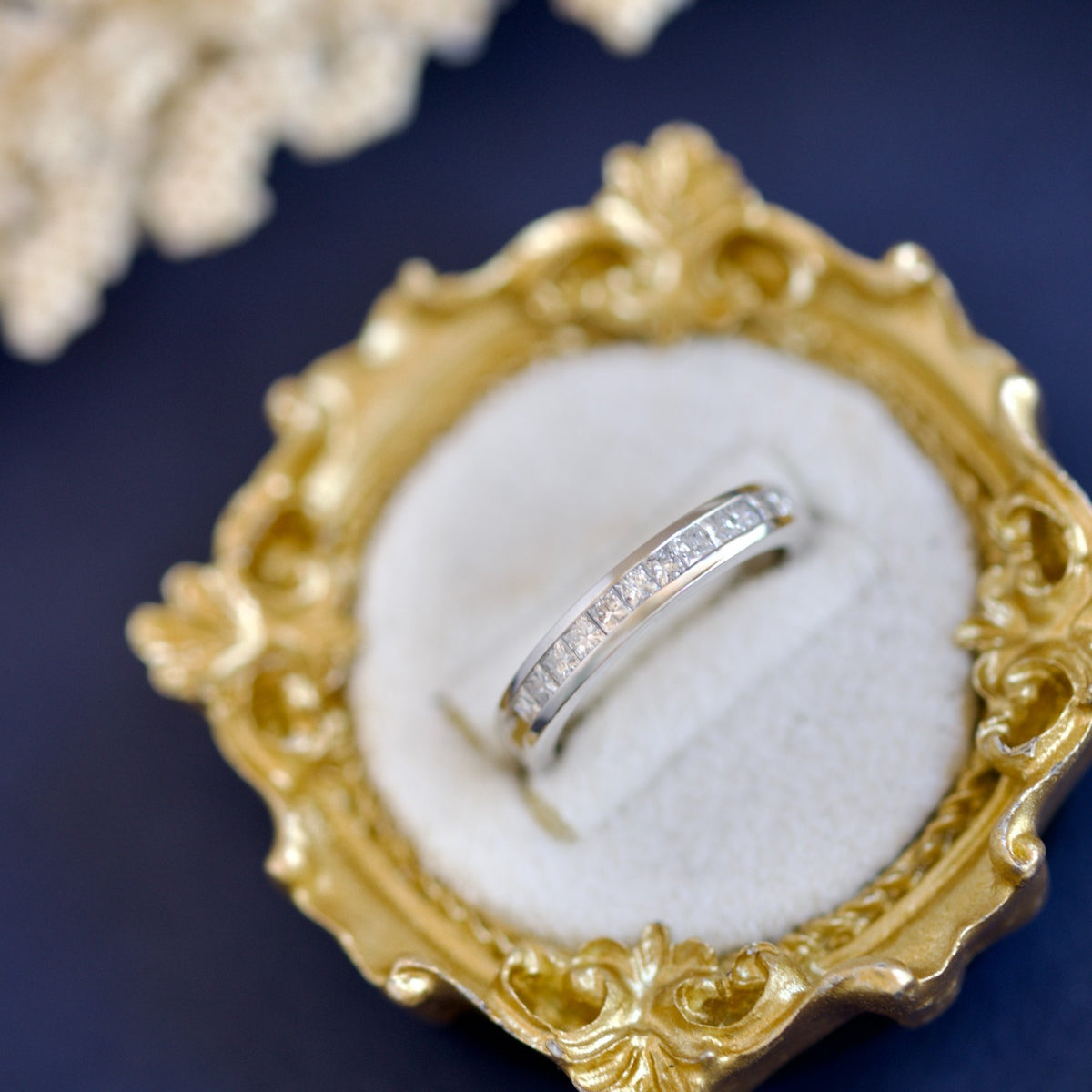 14k White Gold Channel Set Princess-Cut 0.36cttw Diamond Half Eternity Band0