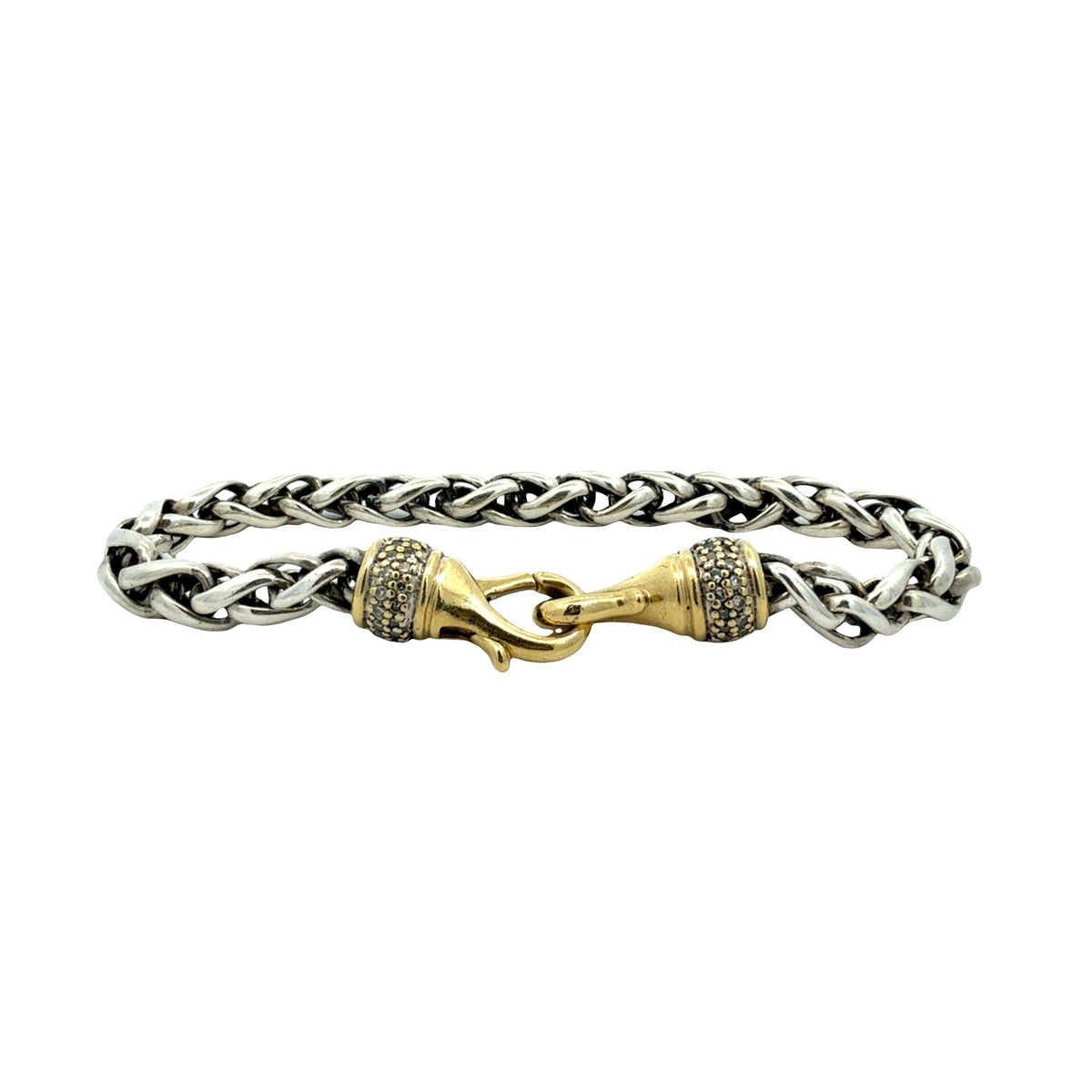 David Yurman Sterling Silver Yellow Gold 0.83cttw Diamond Wheat Chain Bracelet0