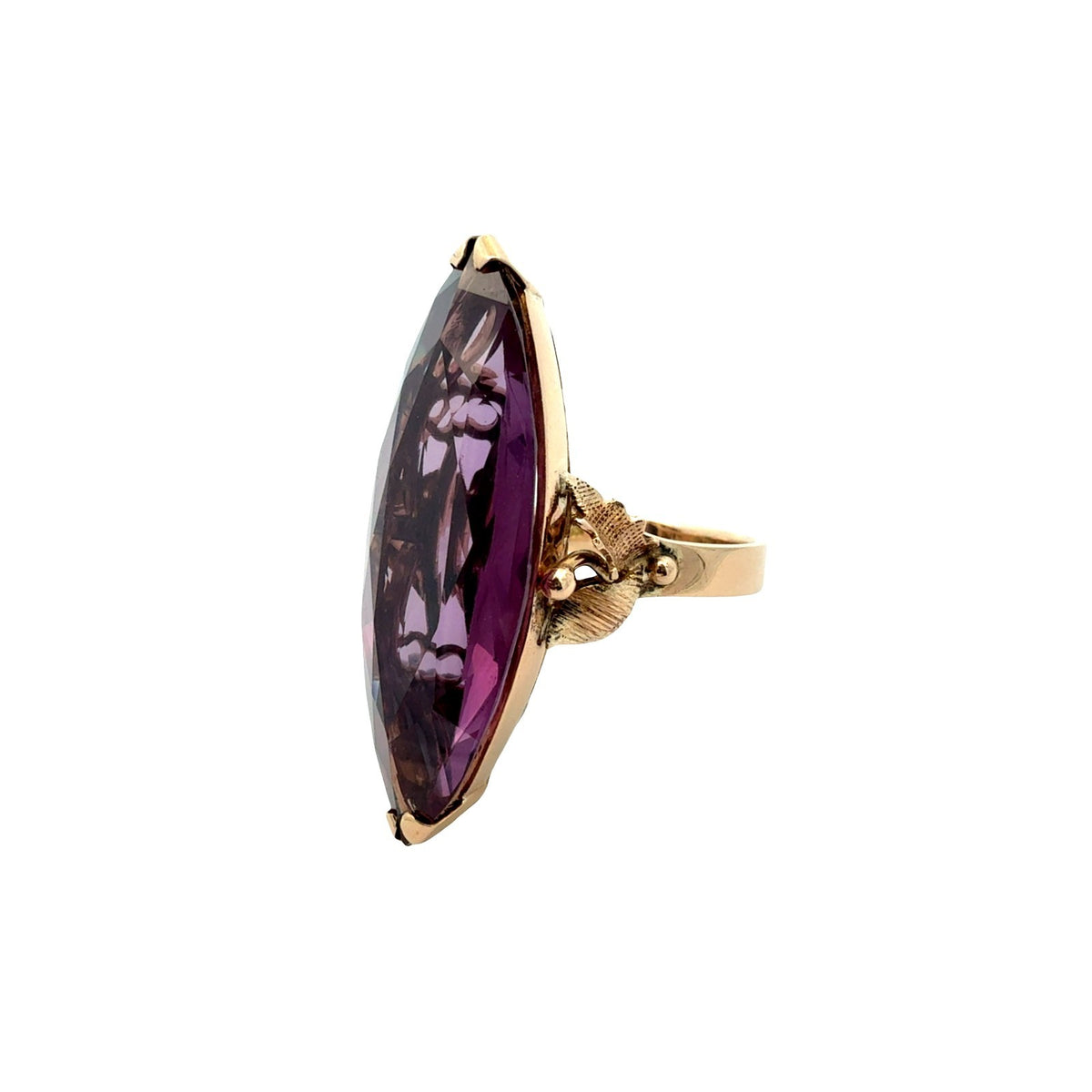 14k Yellow Gold Elongated Marquise 21.98tcw Created Sapphire Cocktail Ring1