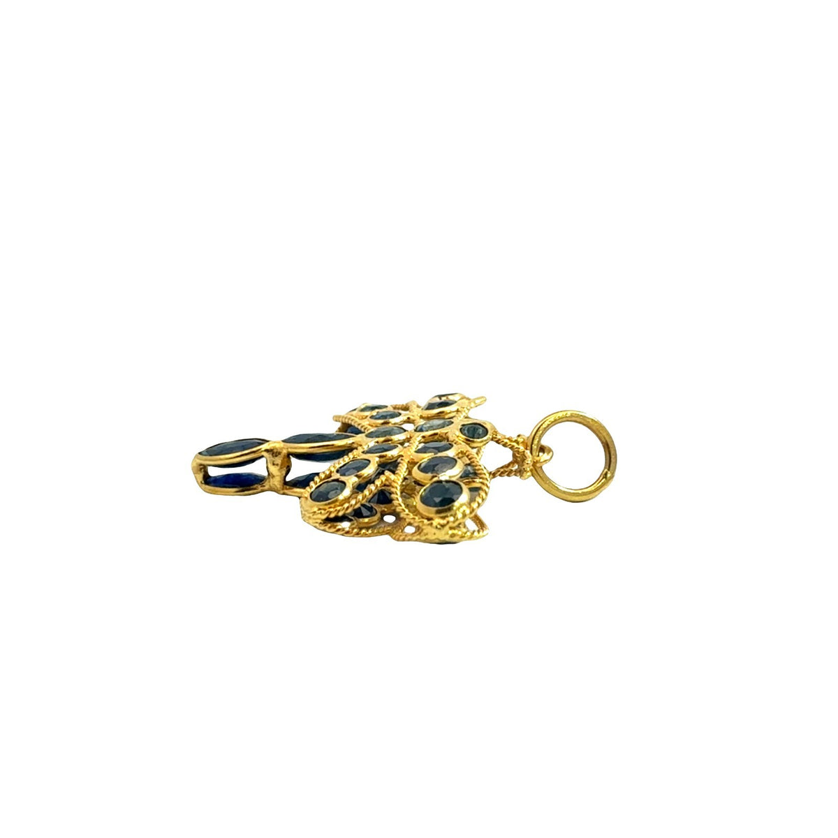 Vintage 18K Yellow Gold & 1.05cttw Deep Blue Sapphire Dragonfly Pendant4