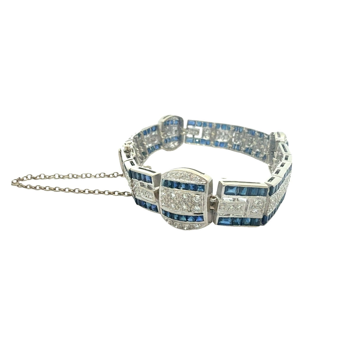 18k White Gold 1.51ctw Diamond and 3.60ctw Sapphire Tennis Bracelet 6.5"4
