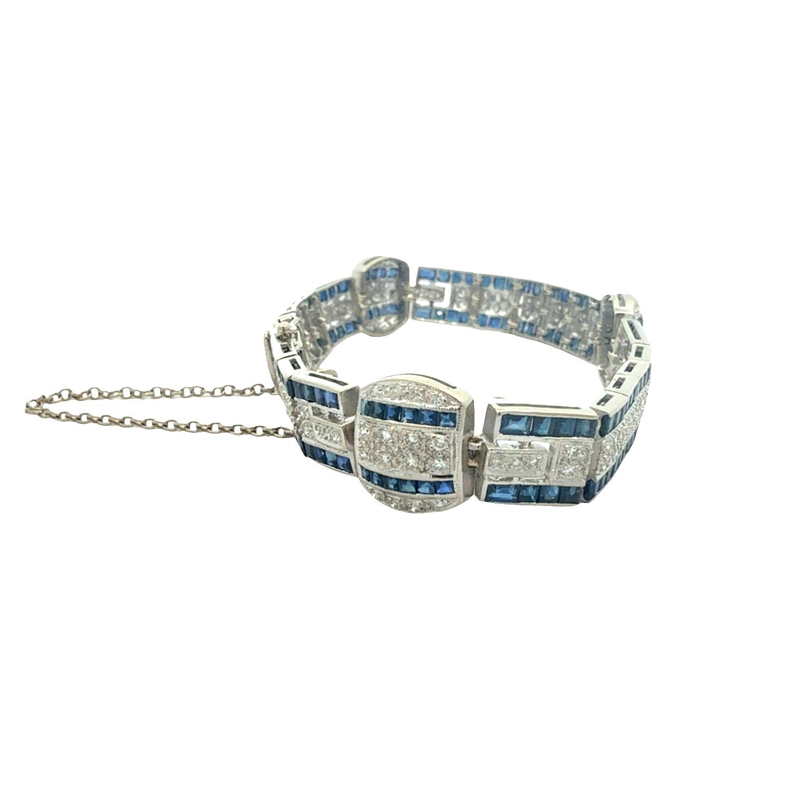 18k White Gold 1.51ctw Diamond and 3.60ctw Sapphire Tennis Bracelet 6.5"4