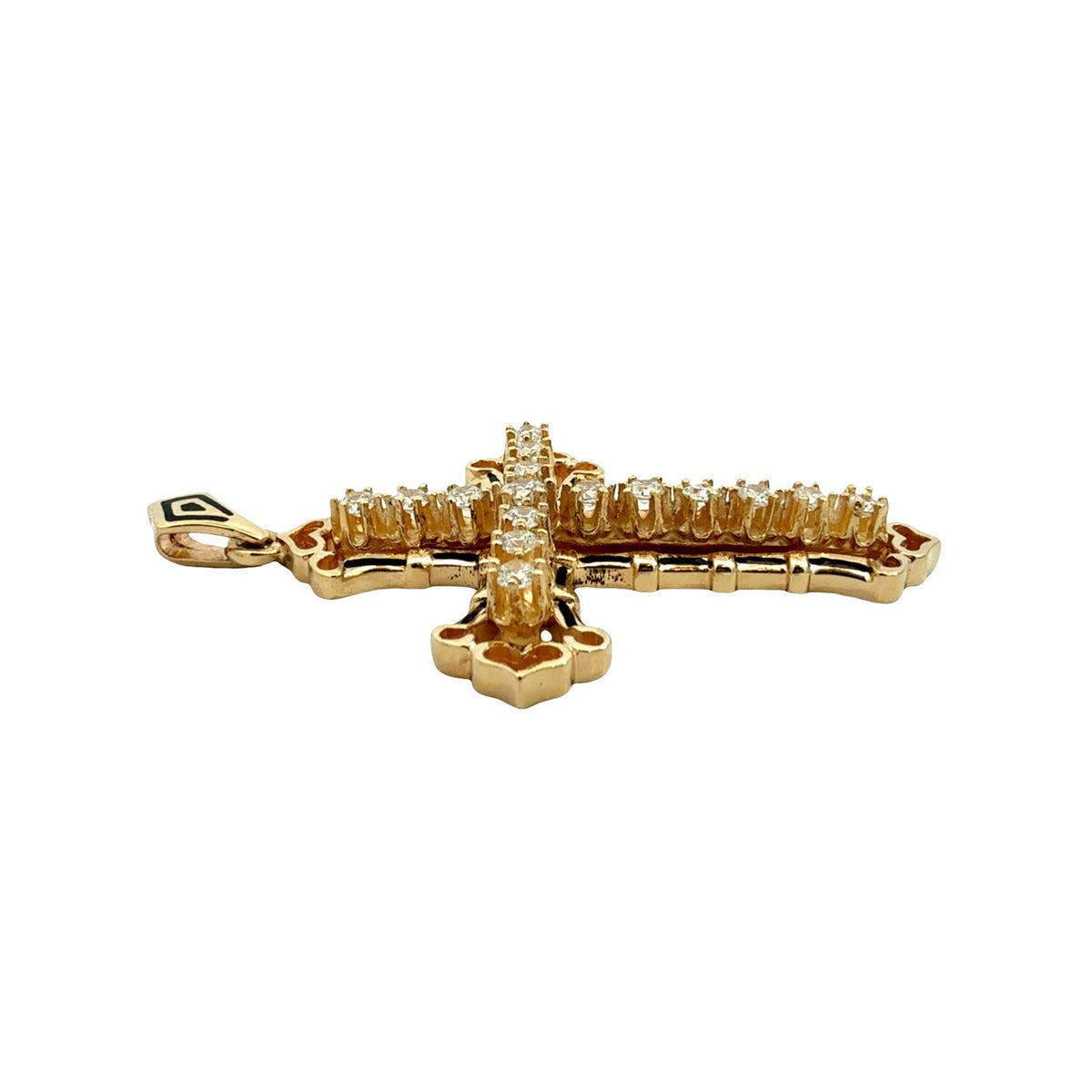 14k Yellow Gold Black Enamel and 1.08cttw Lab-Grown Diamond Cross Pendant2