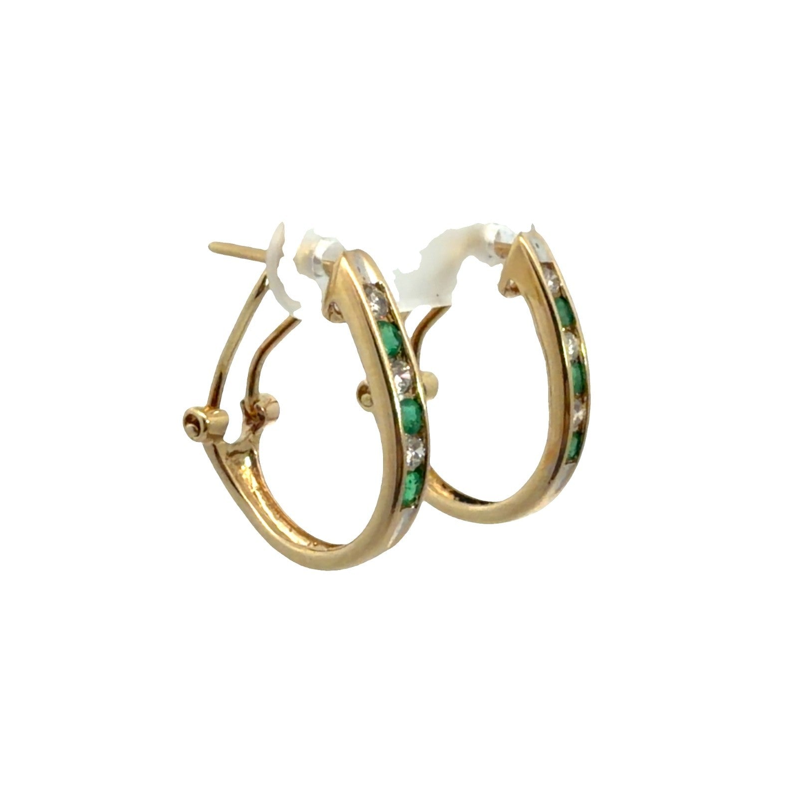 14k Yellow Gold Hoop Earrings with (0.18ctw) Diamond and (0.18ctw) Emerald5