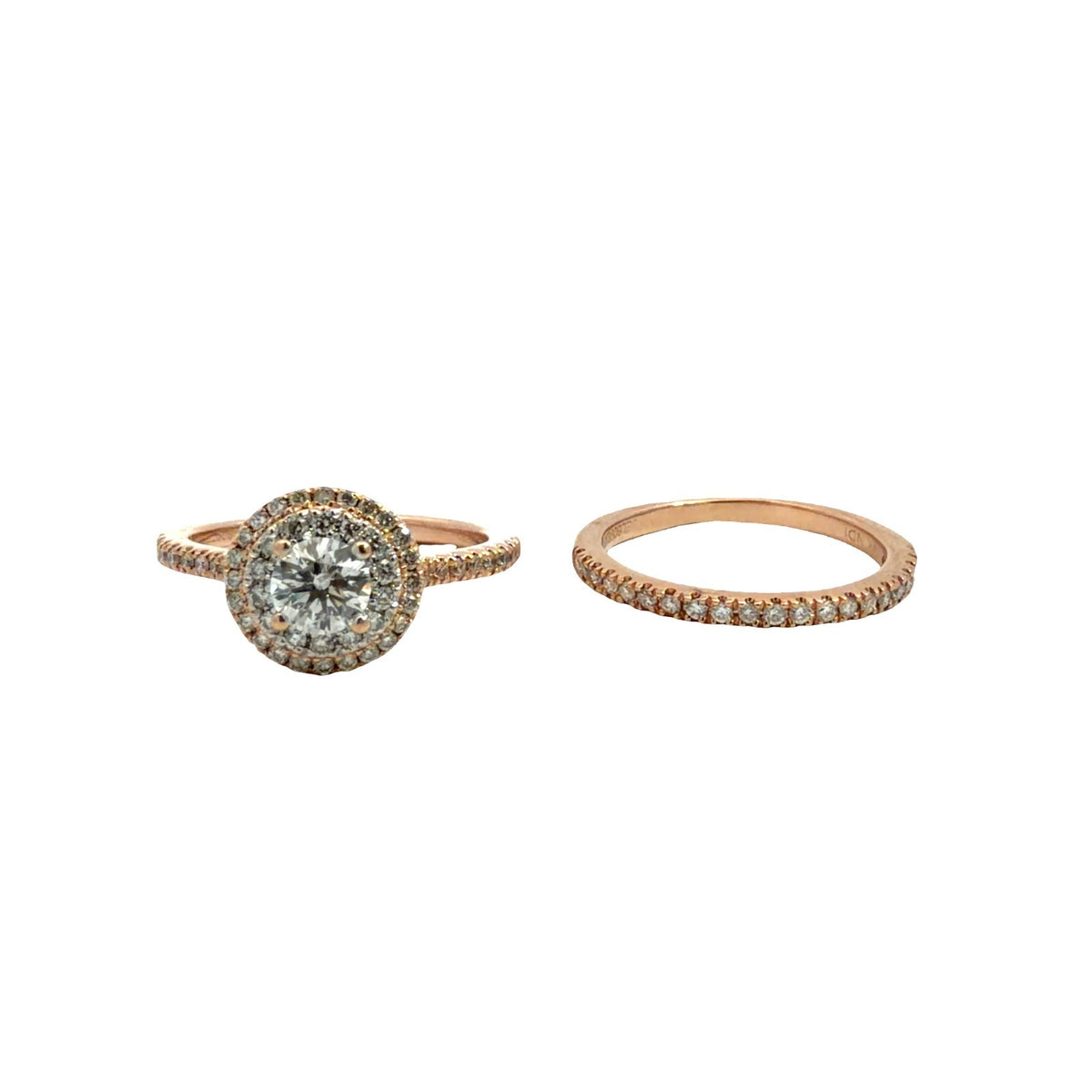 14k Rose Gold Celebration Grand Double Halo 0.88cttw Diamond Bridal Set Size 5.51