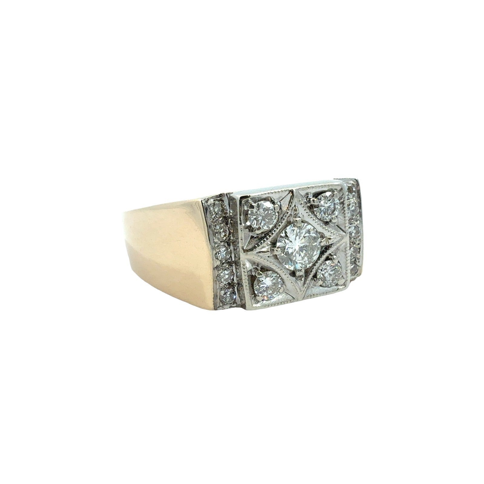 Vintage 14k Yellow Gold Stamped Two-Tone 0.78cttw Diamond Ring Men's2