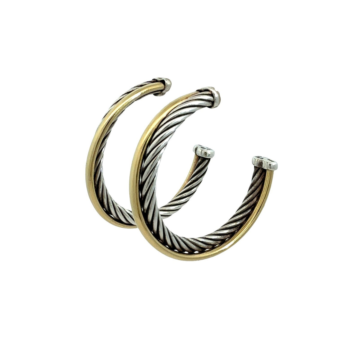 David Yurman Sterling Silver 14k Yellow Gold Crossover Cable Hoop Earrings1