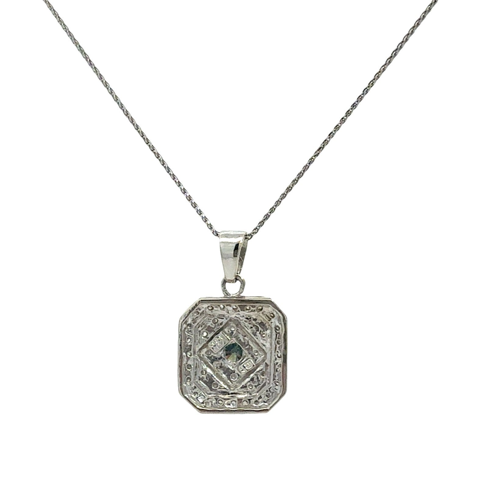 Vintage 14k White Gold 0.31tcw Blue Diamond Geometric Pendant Necklace3