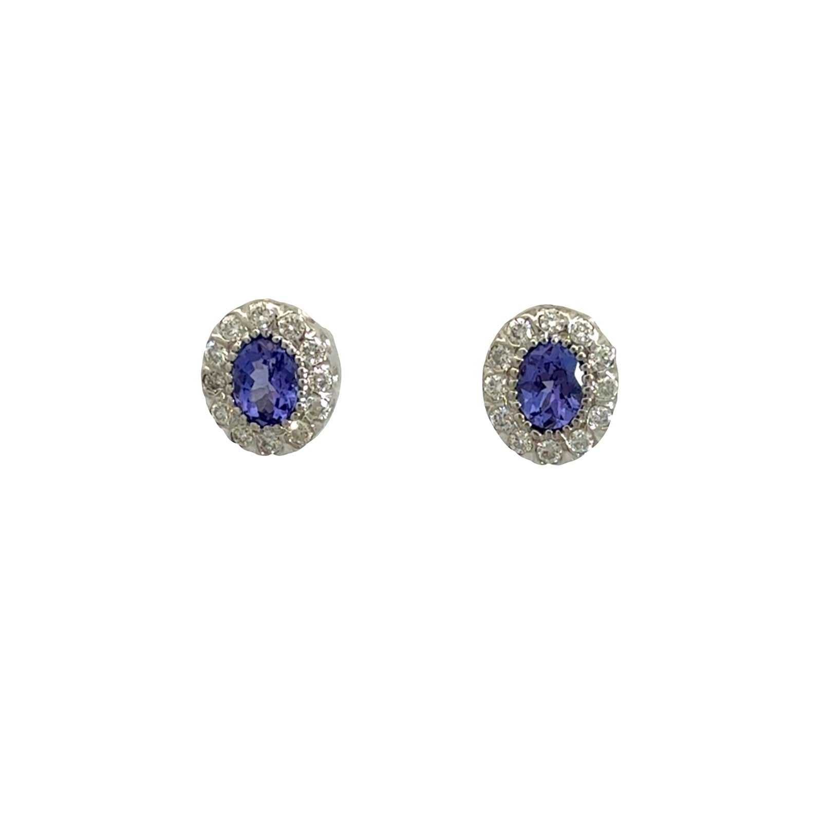 14k White Gold 0.86cttw Oval Tanzanite & 0.30cttw Diamond Halo Stud Earrings5