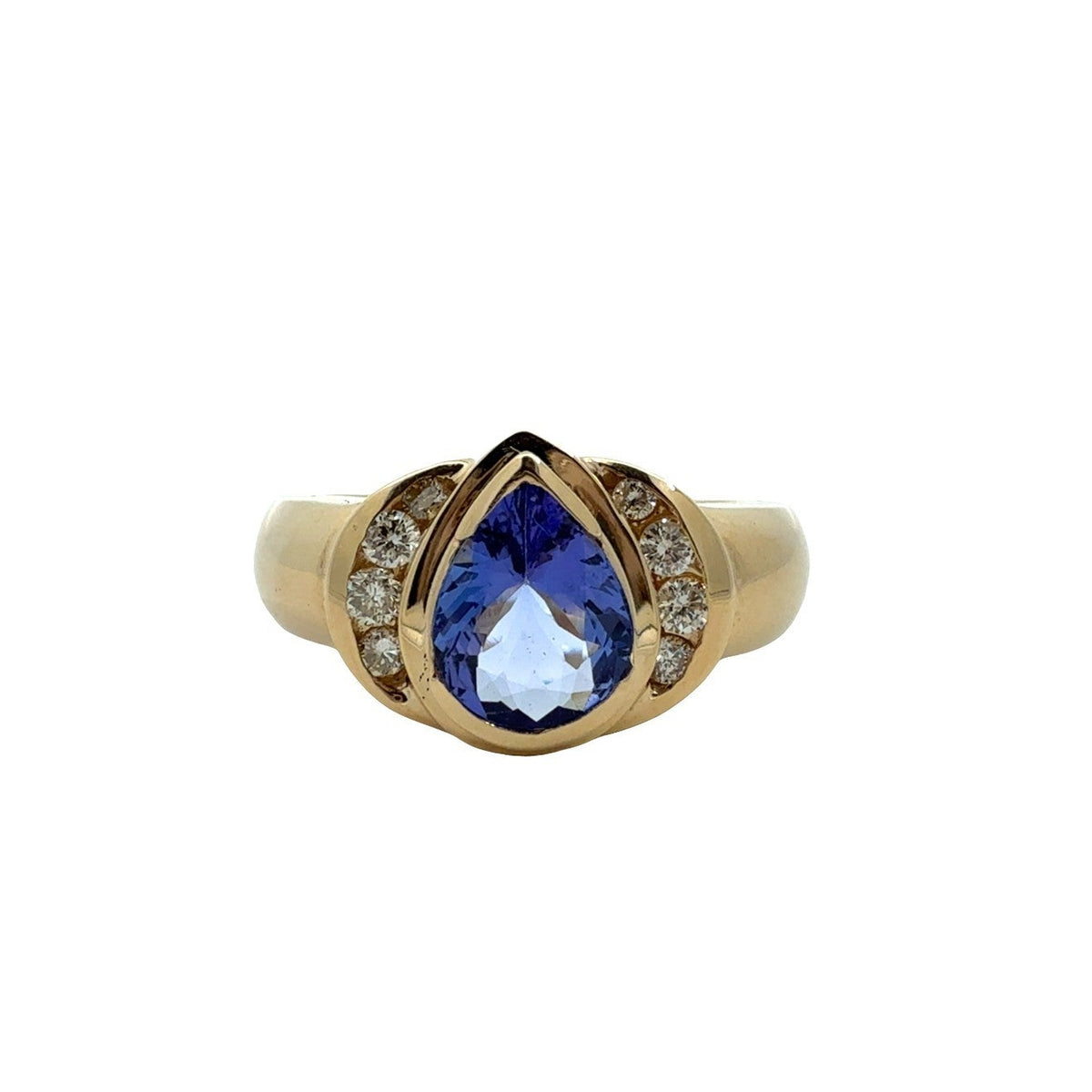 14k Yellow Gold Pear-Shaped 1.52tcw Tanzanite &amp; 0.21cttw Diamond Cocktail Ring0