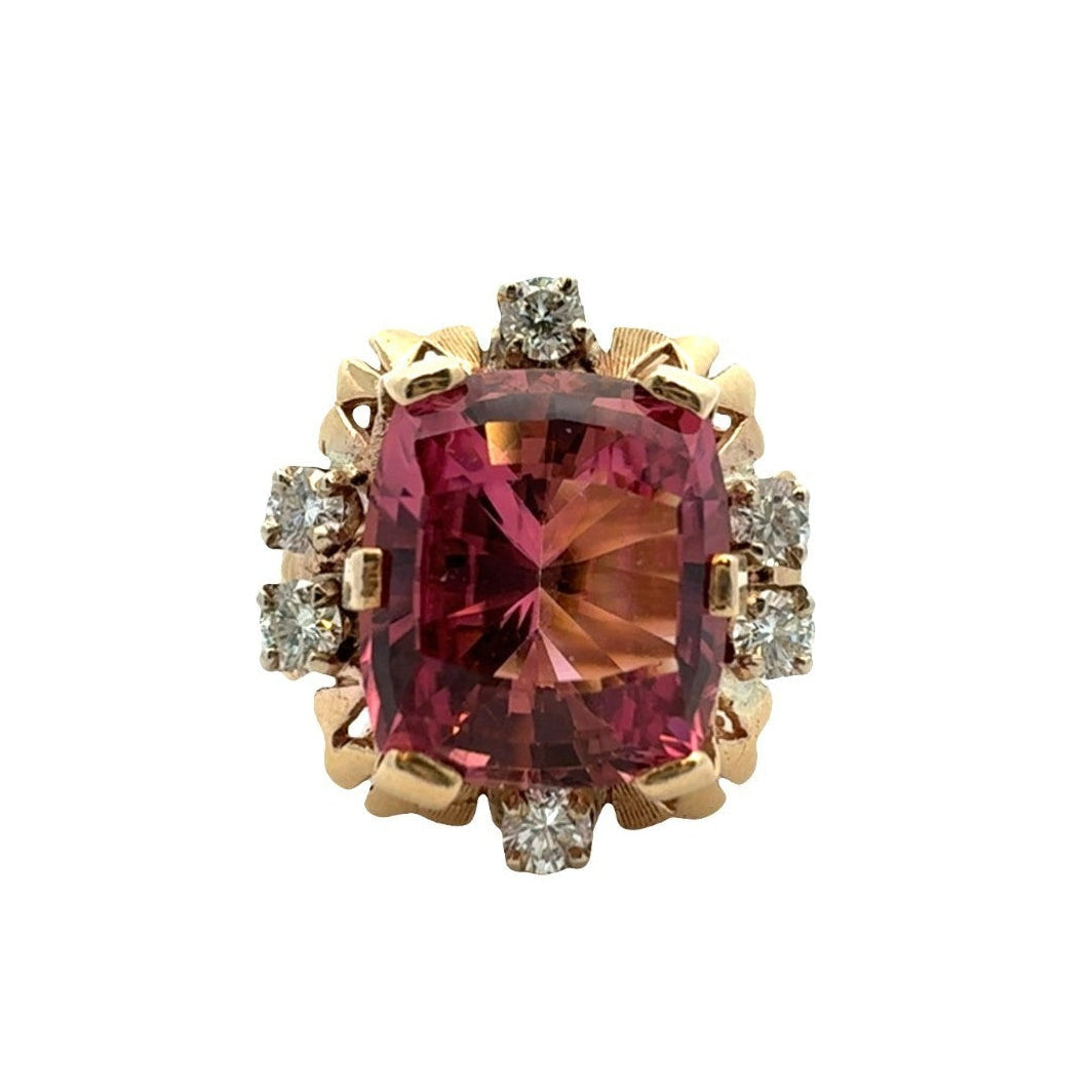 14k Stamped Yellow Gold Tourmaline and Diamond Cocktail Ring Size 65