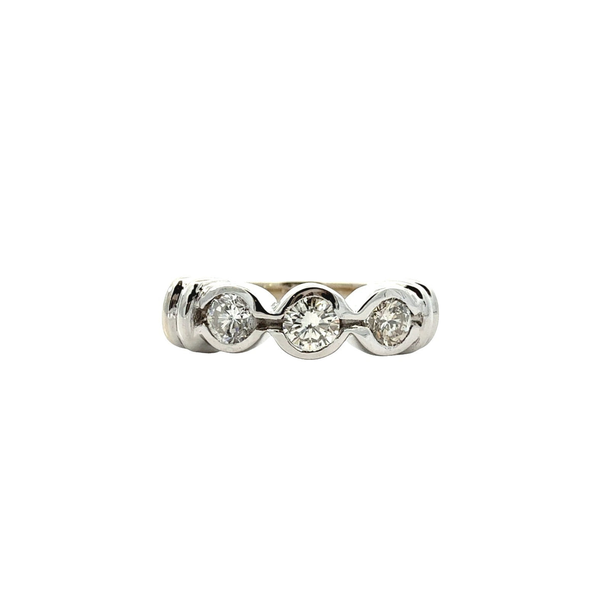 14k White Gold Three-Stone 0.50cttw Diamond Bezel-Set Band0