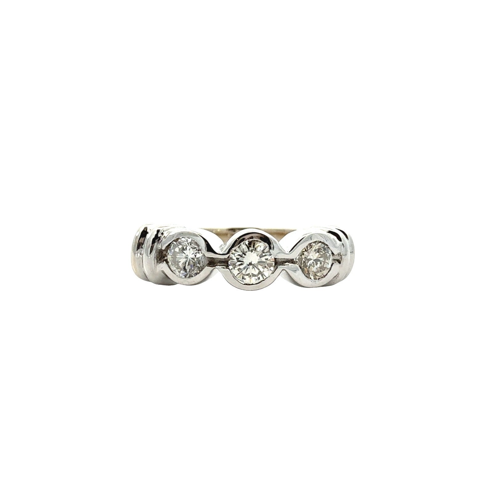 14k White Gold Three-Stone 0.50cttw Diamond Bezel-Set Band0