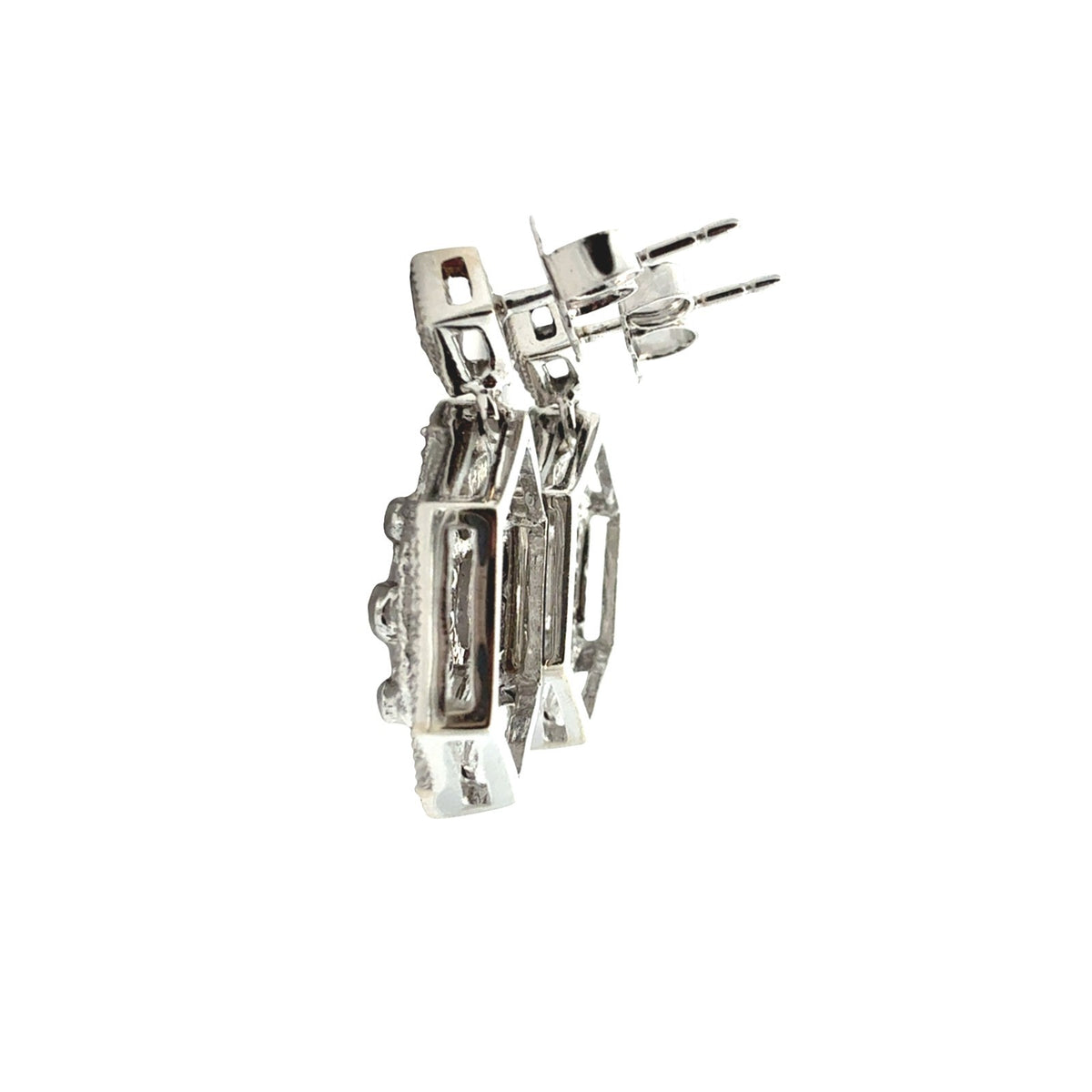 14k White Gold and 0.42cttw Diamond Geometric Art Deco Style Dangle Earrings2
