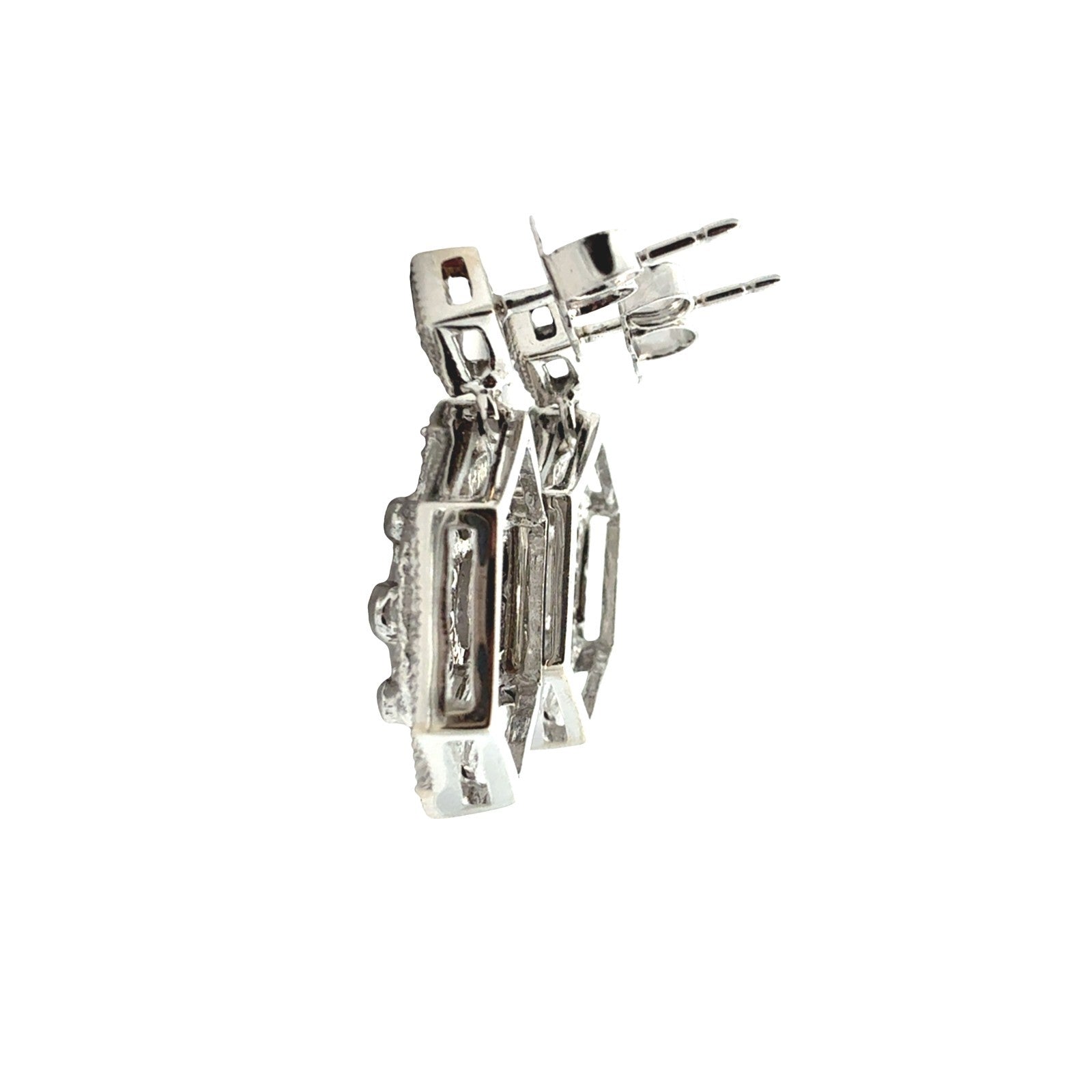 14k White Gold and 0.42cttw Diamond Geometric Art Deco Style Dangle Earrings2