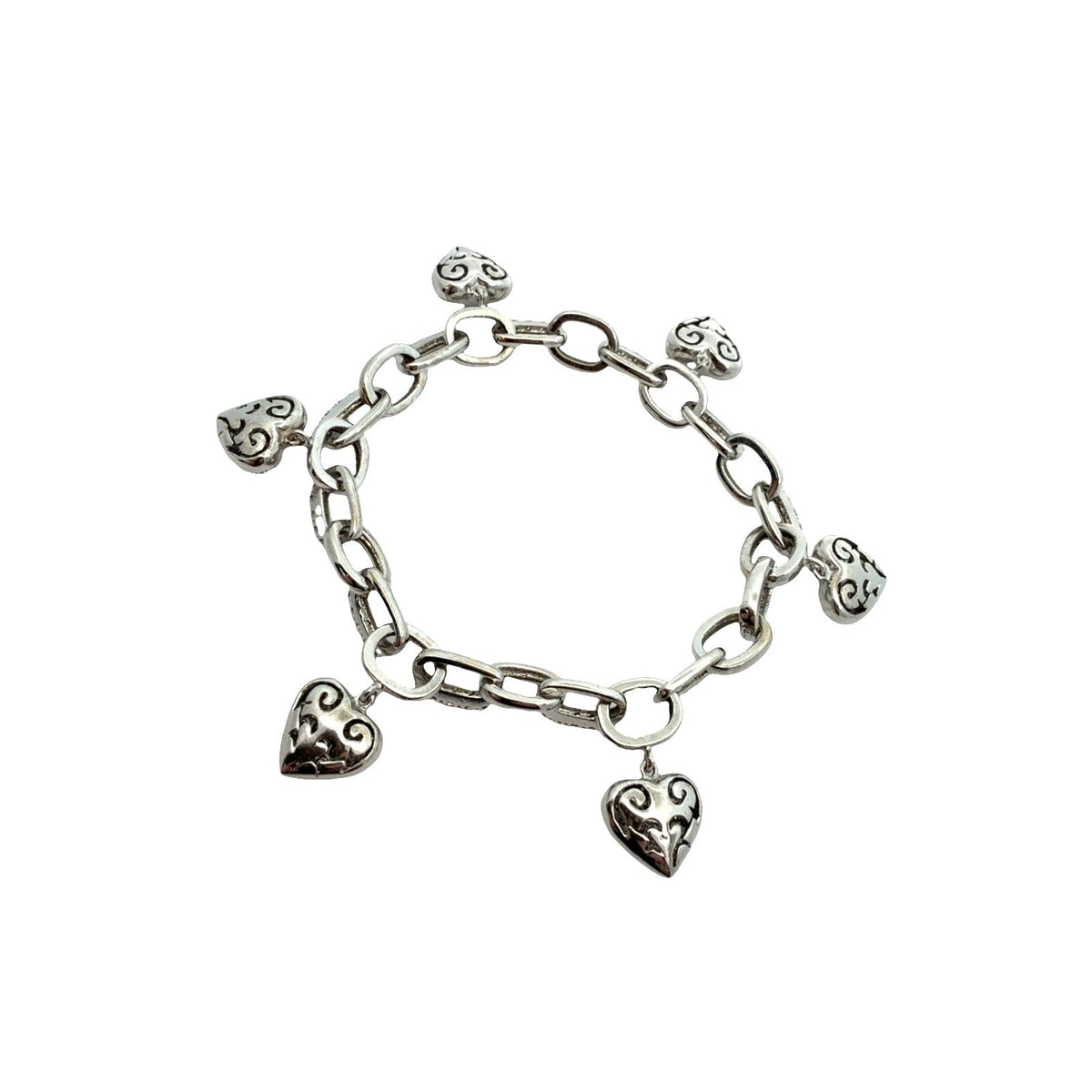 14k White Gold 5.54ctw Diamond Heart Charm Chain Bracelet 8"2