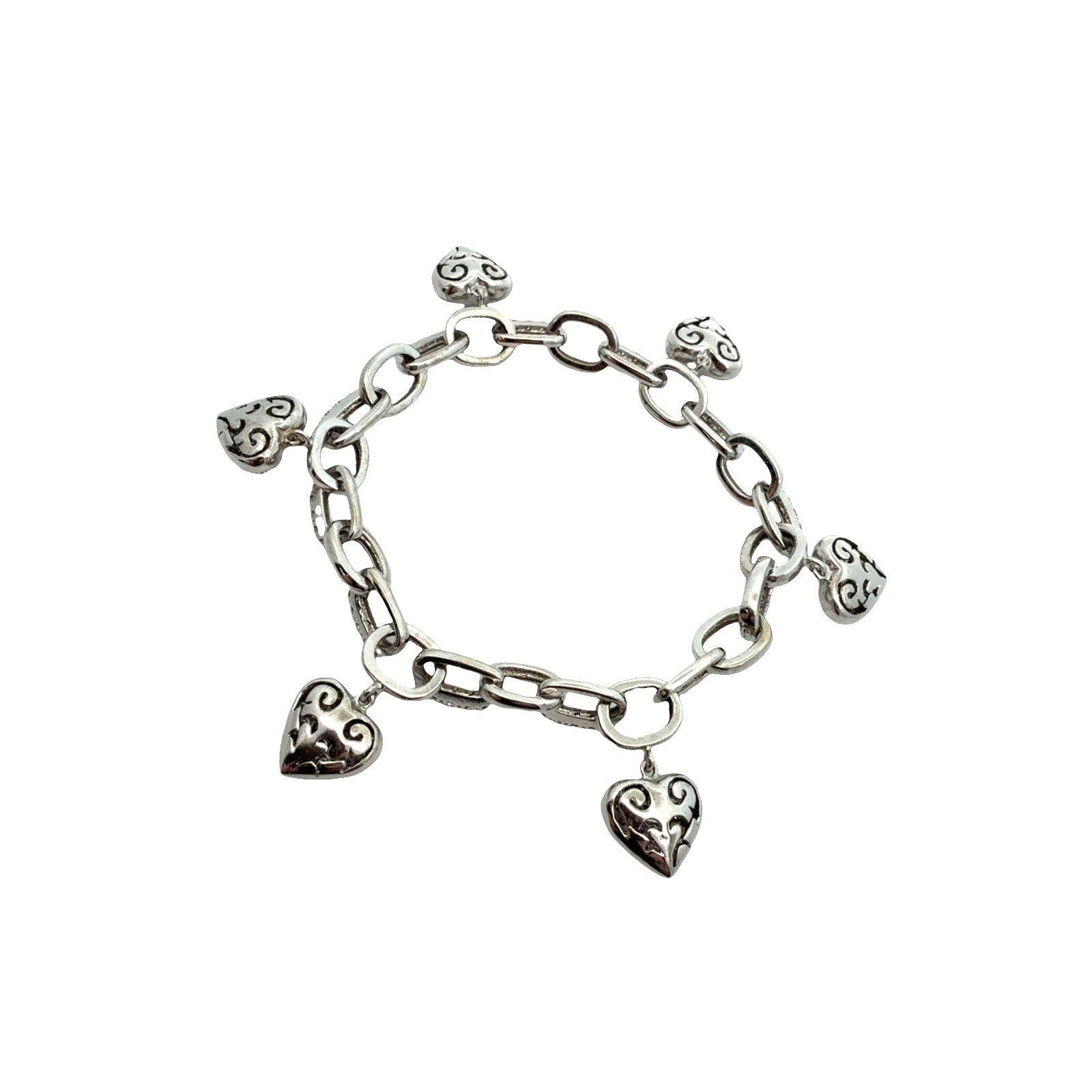 14k White Gold 5.54ctw Diamond Heart Charm Chain Bracelet 8"2