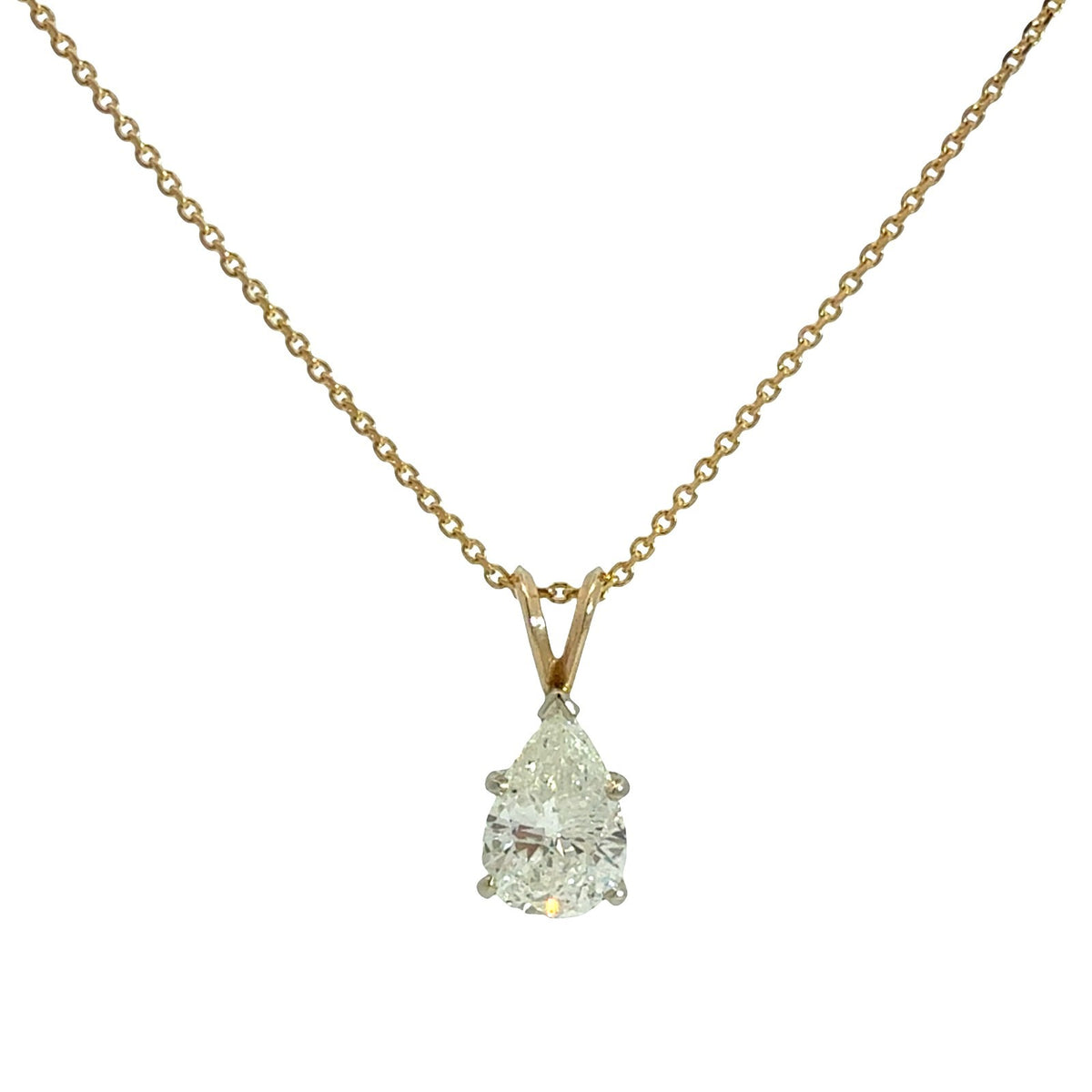 14k Yellow Gold Two-Tone Pear-Shaped 1.93tcw Diamond Solitaire Pendant Necklace0