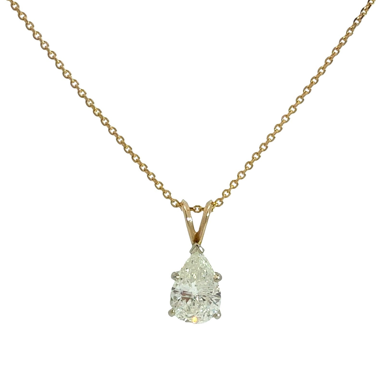 14k Yellow Gold Two-Tone Pear-Shaped 1.93tcw Diamond Solitaire Pendant Necklace0