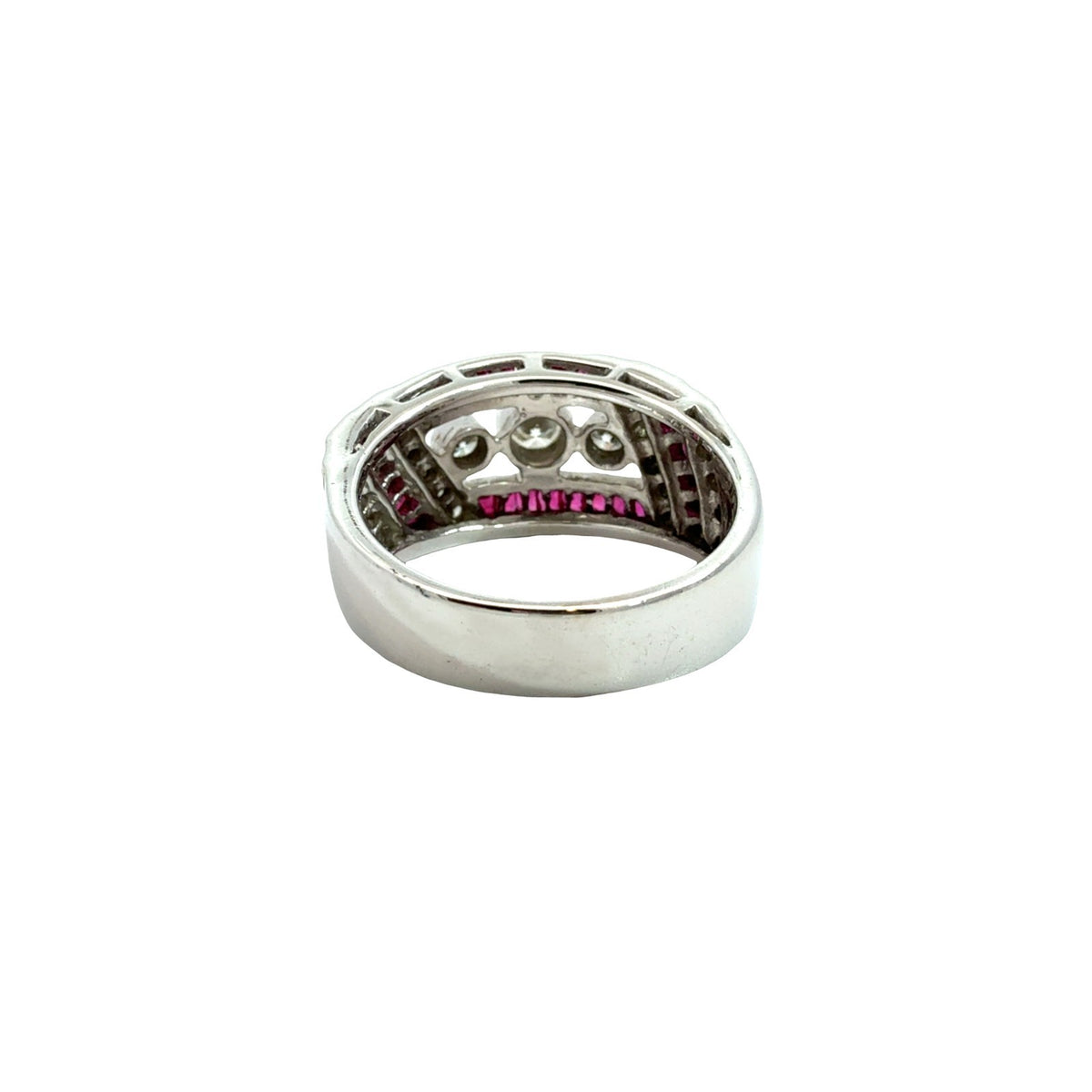 18k White Gold Art Deco Style 0.37cttw Diamond & 0.54cttw Ruby Ring Size 73