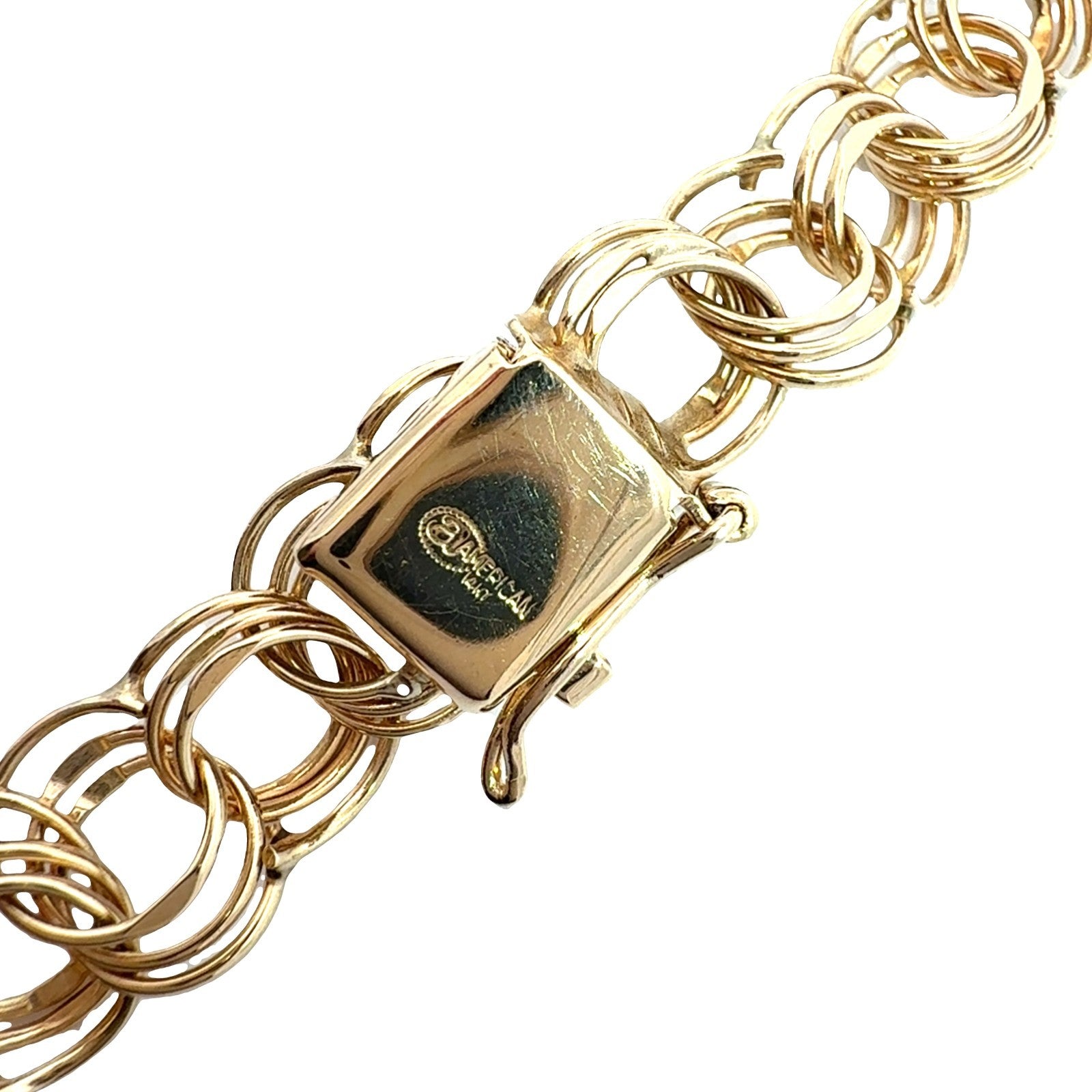 American 14k Yellow Gold Interlocking Double Link Charm Bracelet 7.5"5