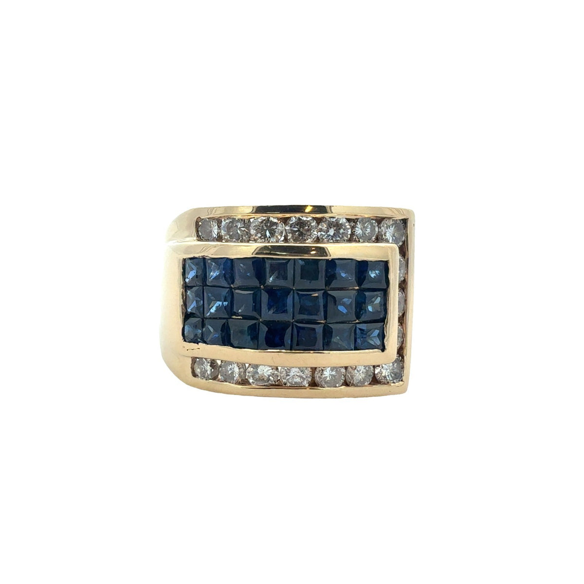 13.5k Yellow Gold 0.81cttw Diamond &amp; 1.26cttw Sapphire Statement Ring Size 6.750