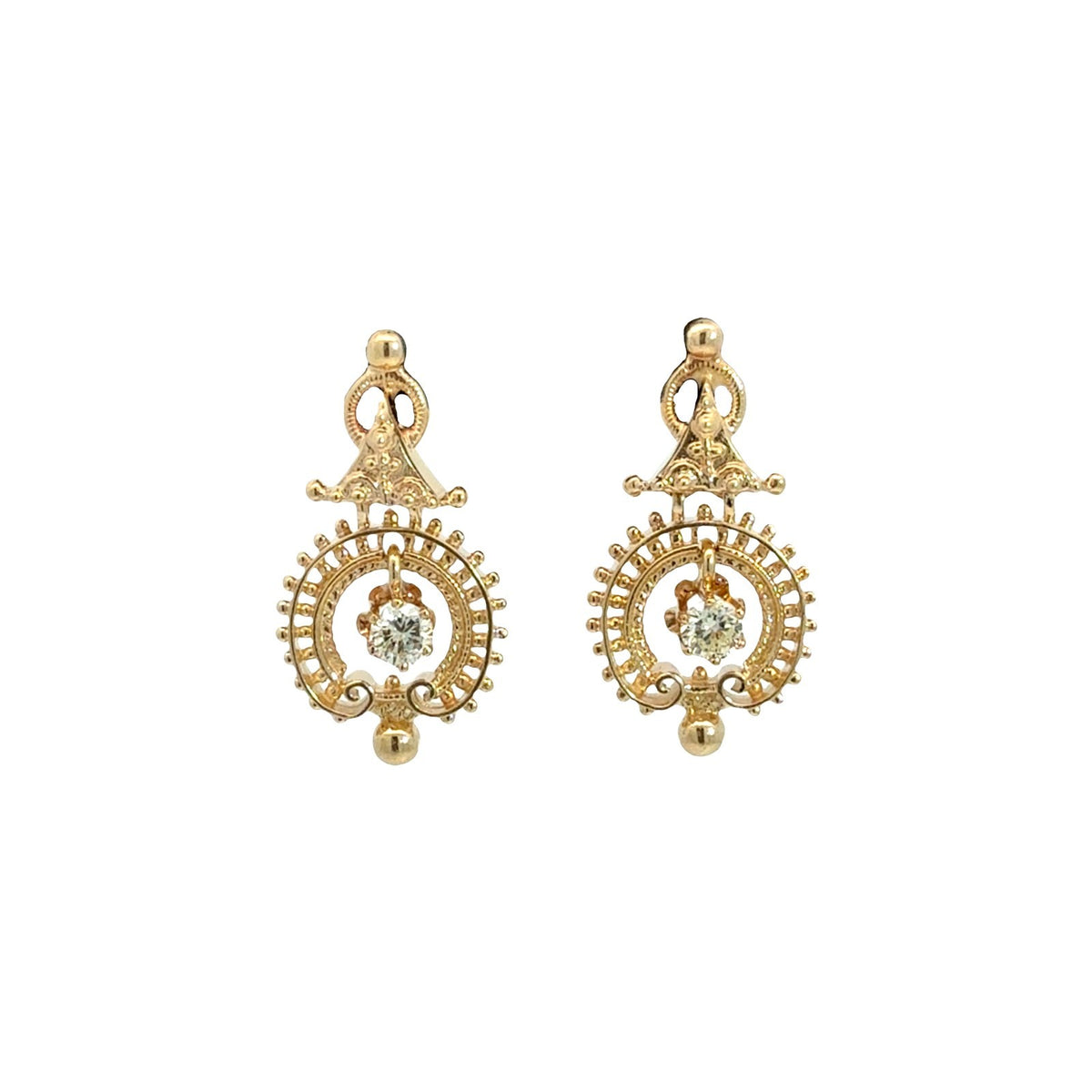 Vintage 14k Yellow Gold Stamped 0.30cttw Diamond Drop Earrings0