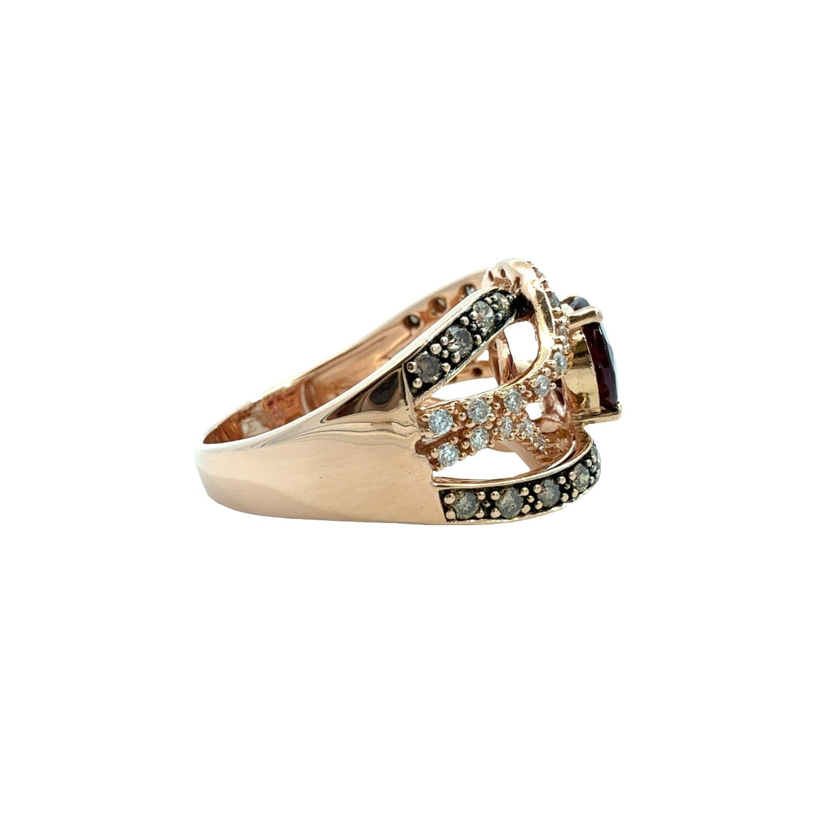 LeVian 14k Rose Gold Oval 2.22tcw Garnet 0.54cttw Chocolate & White Diamond Ring2