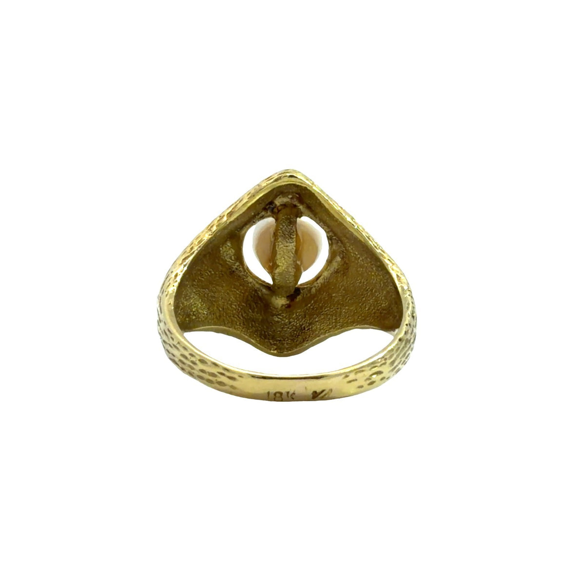 Vintage 18k Yellow Gold Green Enamel & Pearl Cocktail Ring Size 7.752