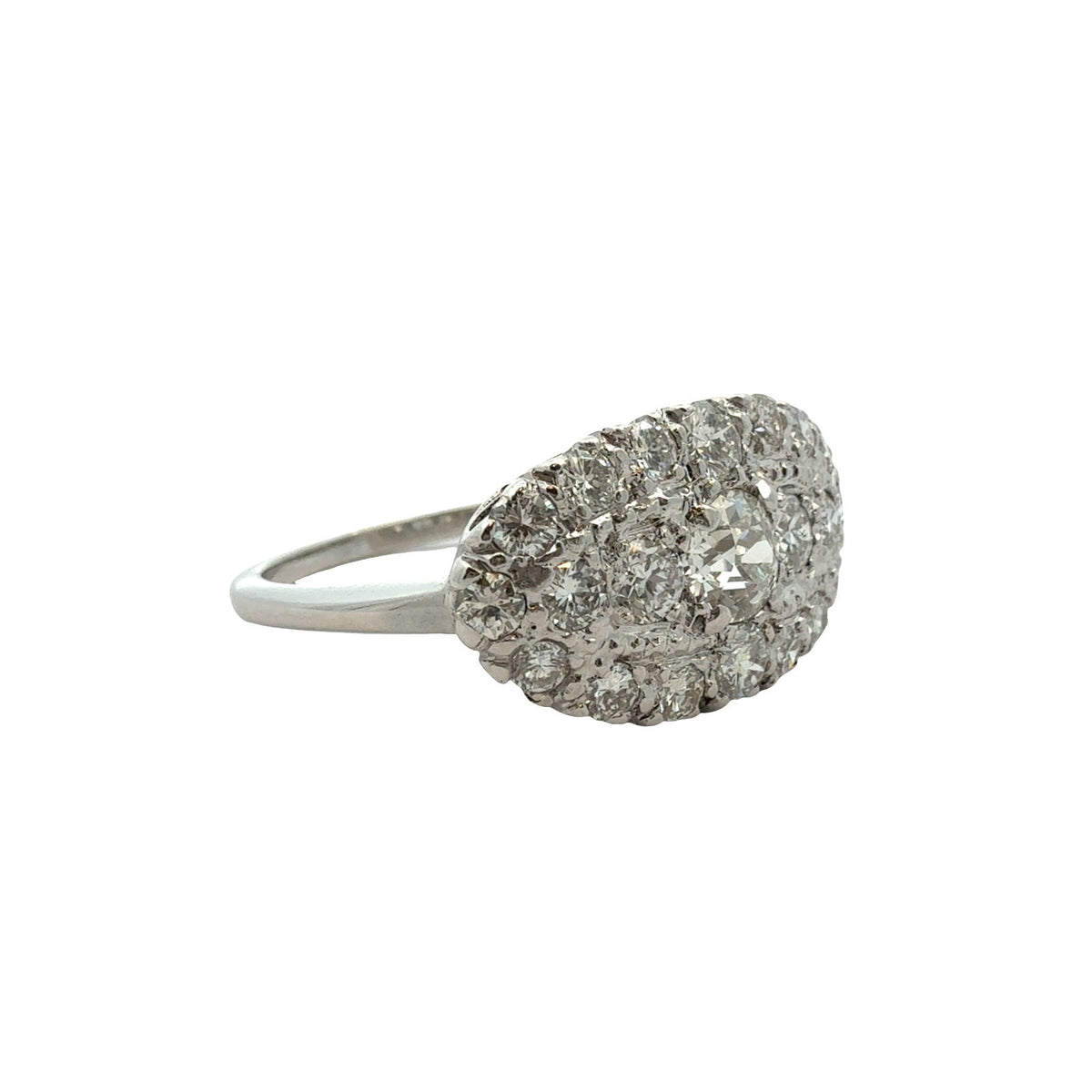 Vintage 14k White Gold 1.34cttw Diamond Oval Cluster Ring Size 81