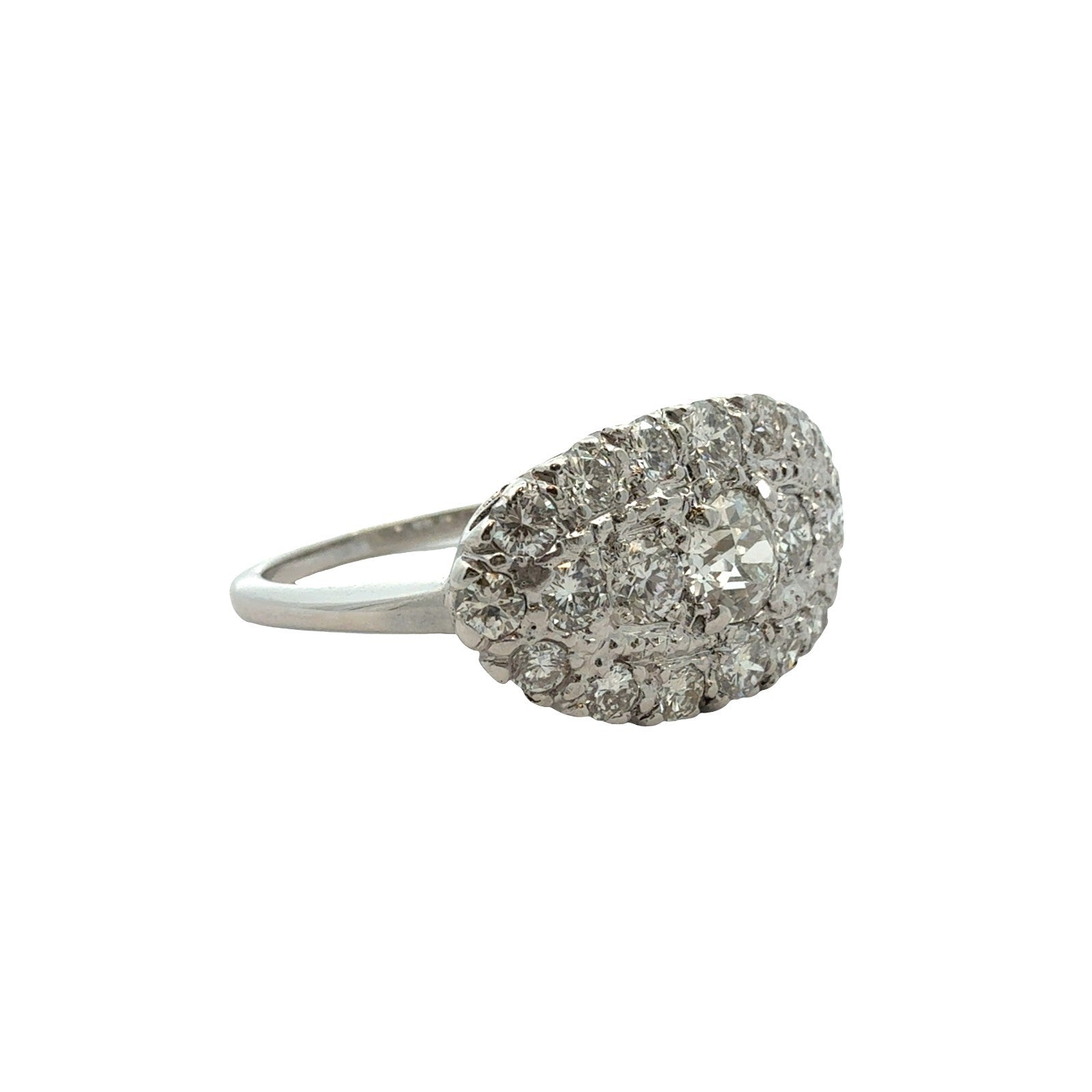 Vintage 14k White Gold 1.34cttw Diamond Oval Cluster Ring Size 81