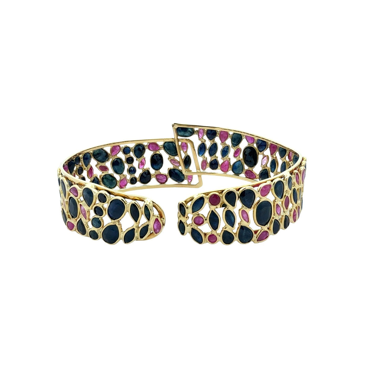 Vitnage 18k Yellow Gold 16.10cttw Sapphire & 3.31cttw Ruby Cuff Bracelet2