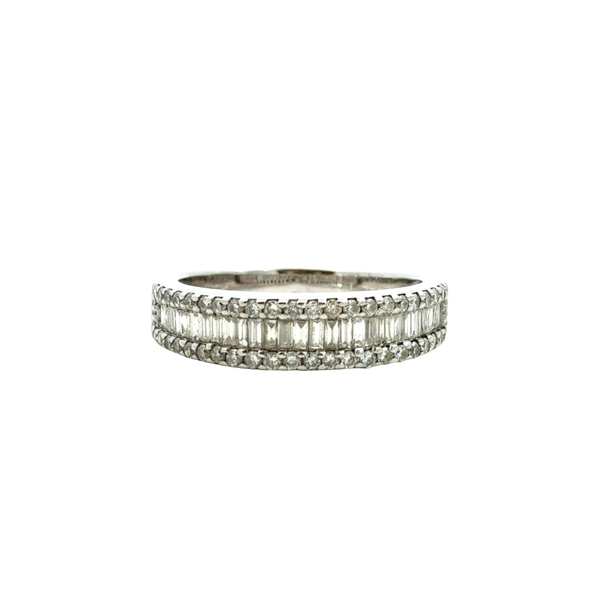 18k White Gold Round and Baguette 0.82cttw Diamond Half Eternity Ring Size 7.750