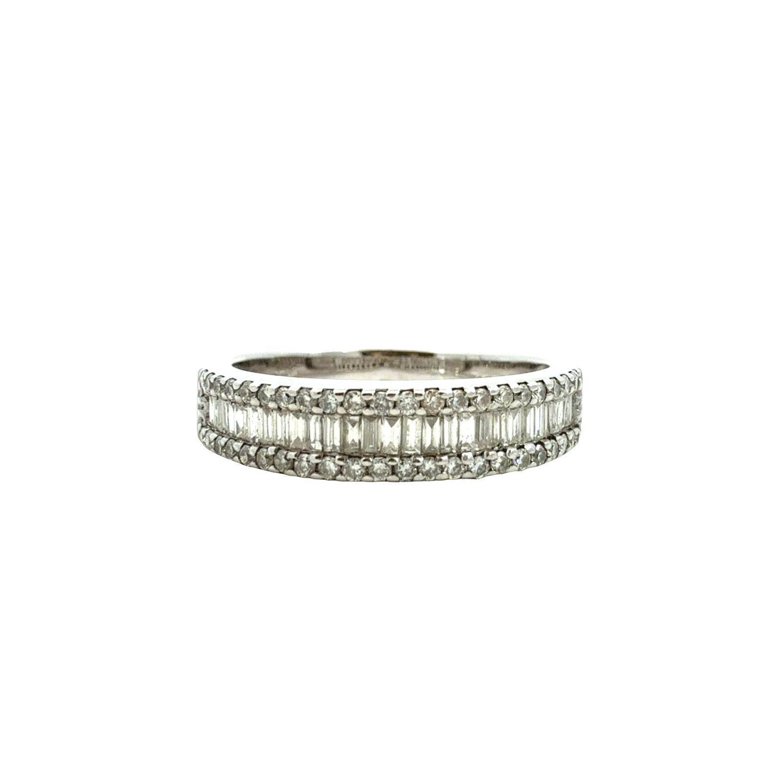18k White Gold Round and Baguette 0.82cttw Diamond Half Eternity Ring Size 7.750