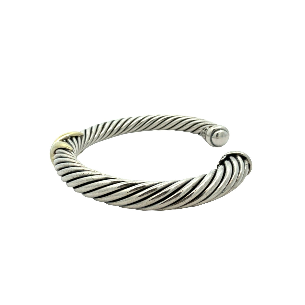 David Yurman Sterling Silver & 14k Yellow Gold Twisted Cable X Cuff Bracelet M4