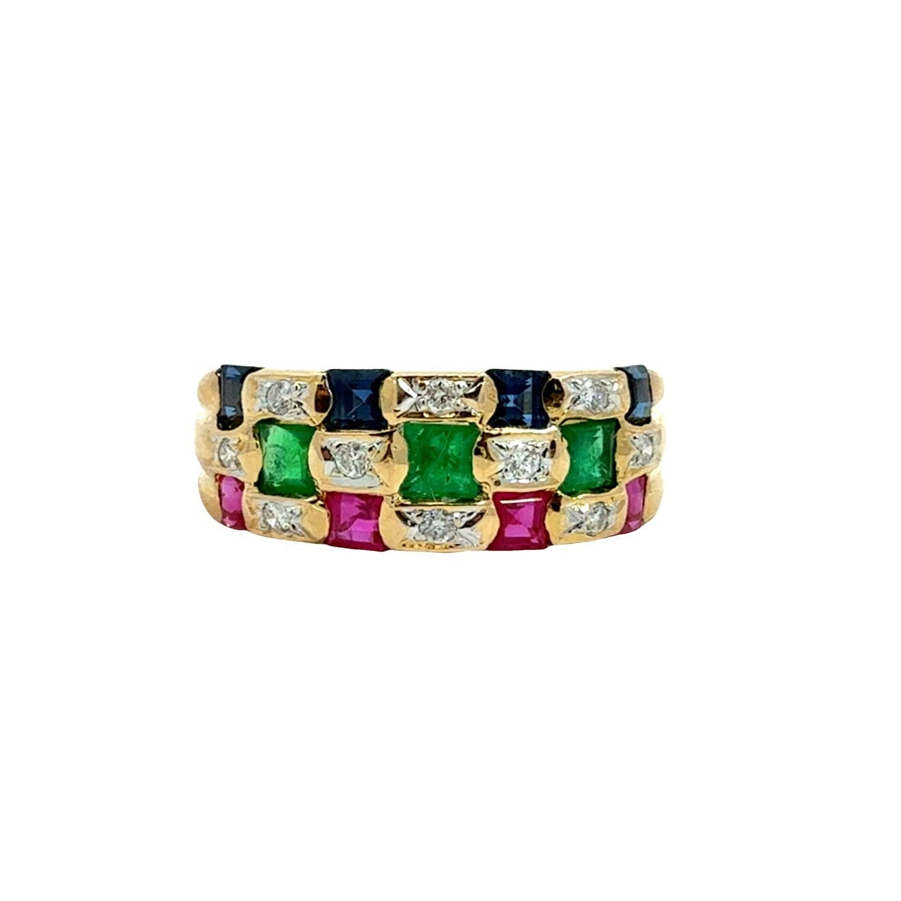 Le Vian 18k Yellow Gold Sapphire Ruby Emerald and Diamond Checkerboard Ring0
