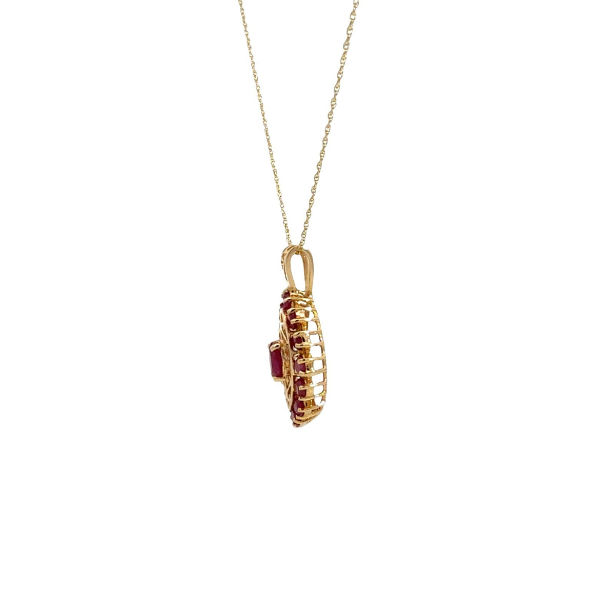 Vintage 14k Yellow Gold 1.83cttw Ruby Openwork Pendant Necklace 18" 5