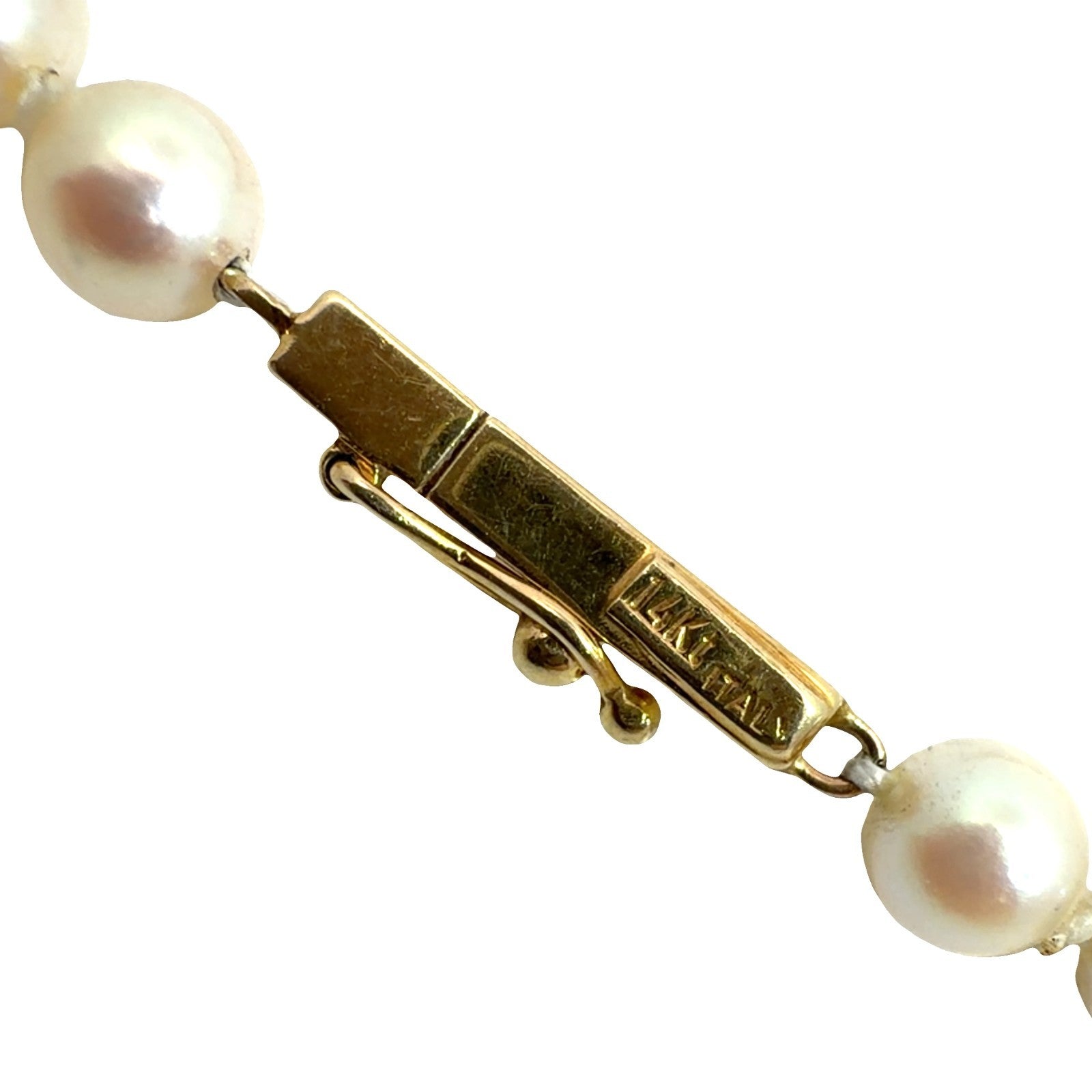 14k Yellow Gold 0.72ctw Diamond and Pearl Horseshoe Clasp Bracelet 7.5"3