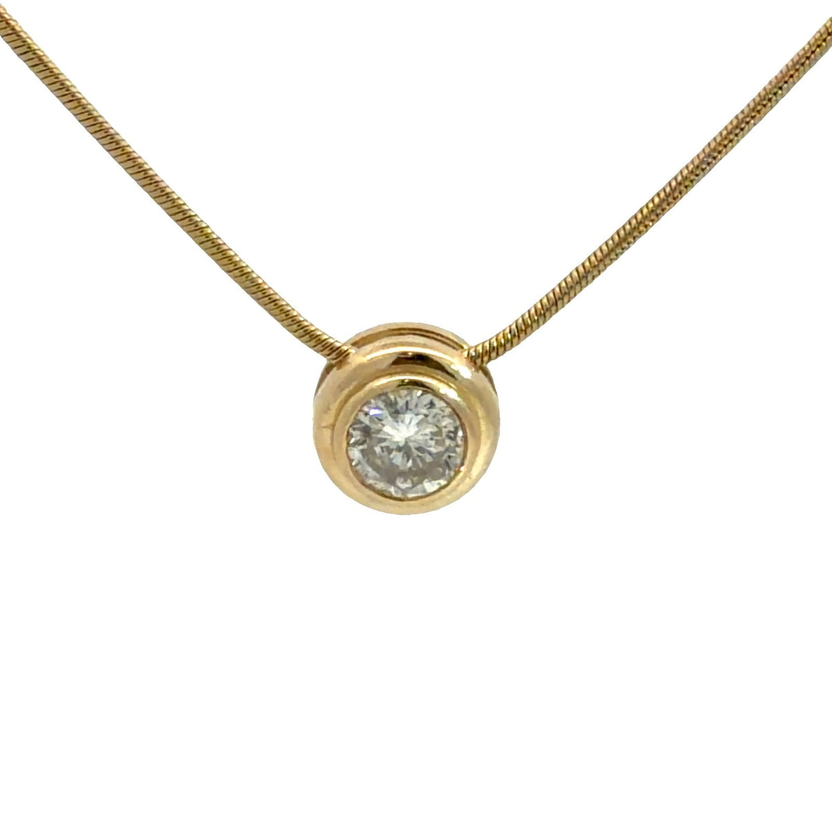 14k Yellow Gold Round Bezel Set 0.65ctw Diamond Pendant Necklace0