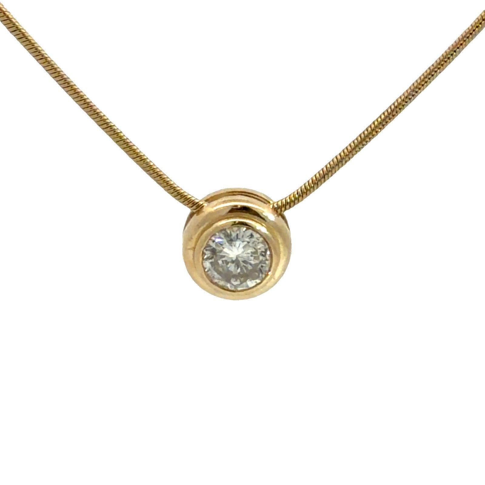 14k Yellow Gold Round Bezel Set 0.65ctw Diamond Pendant Necklace0