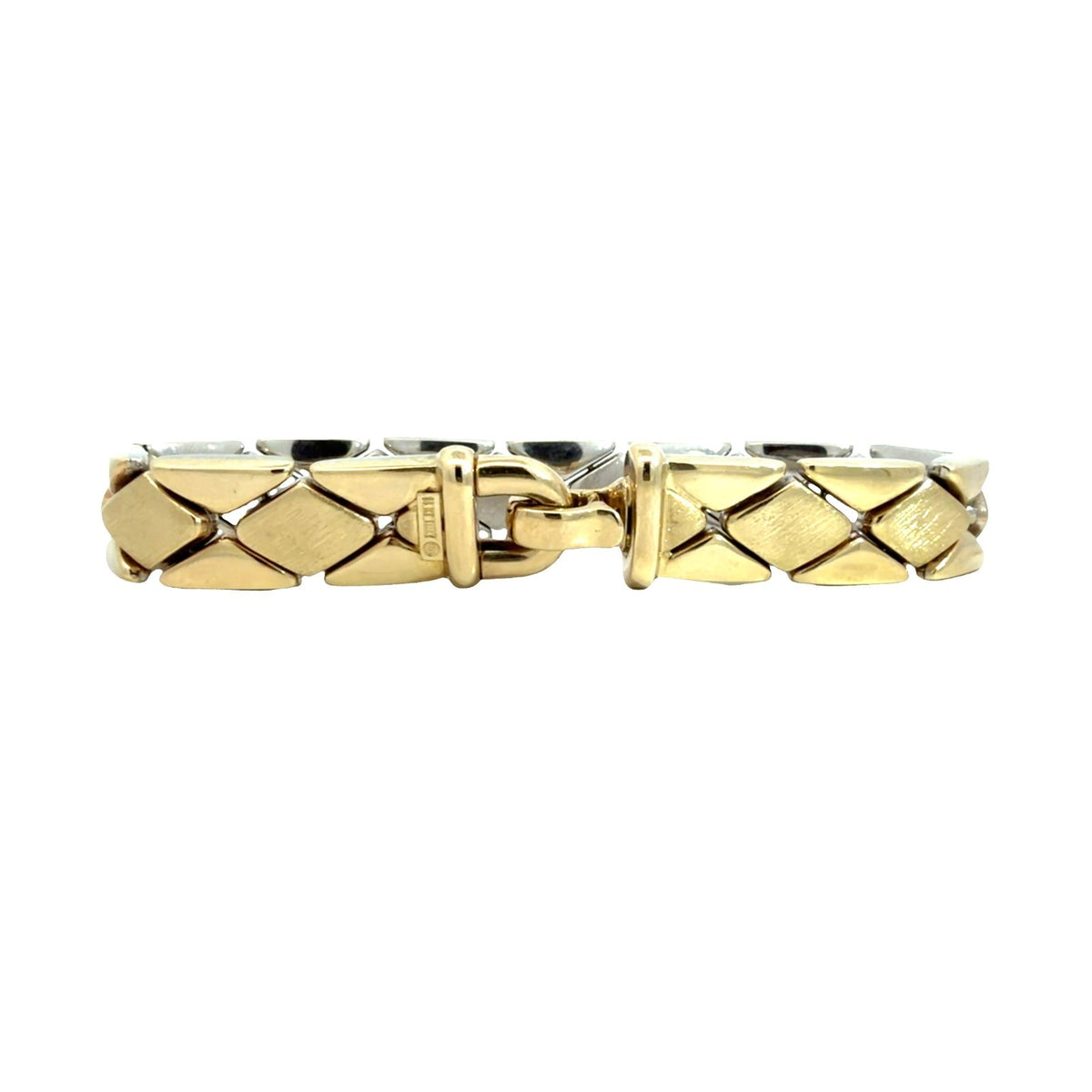 Italian 14k Yellow Gold Two Toned Fancy Link Reversible Bracelet 7"3