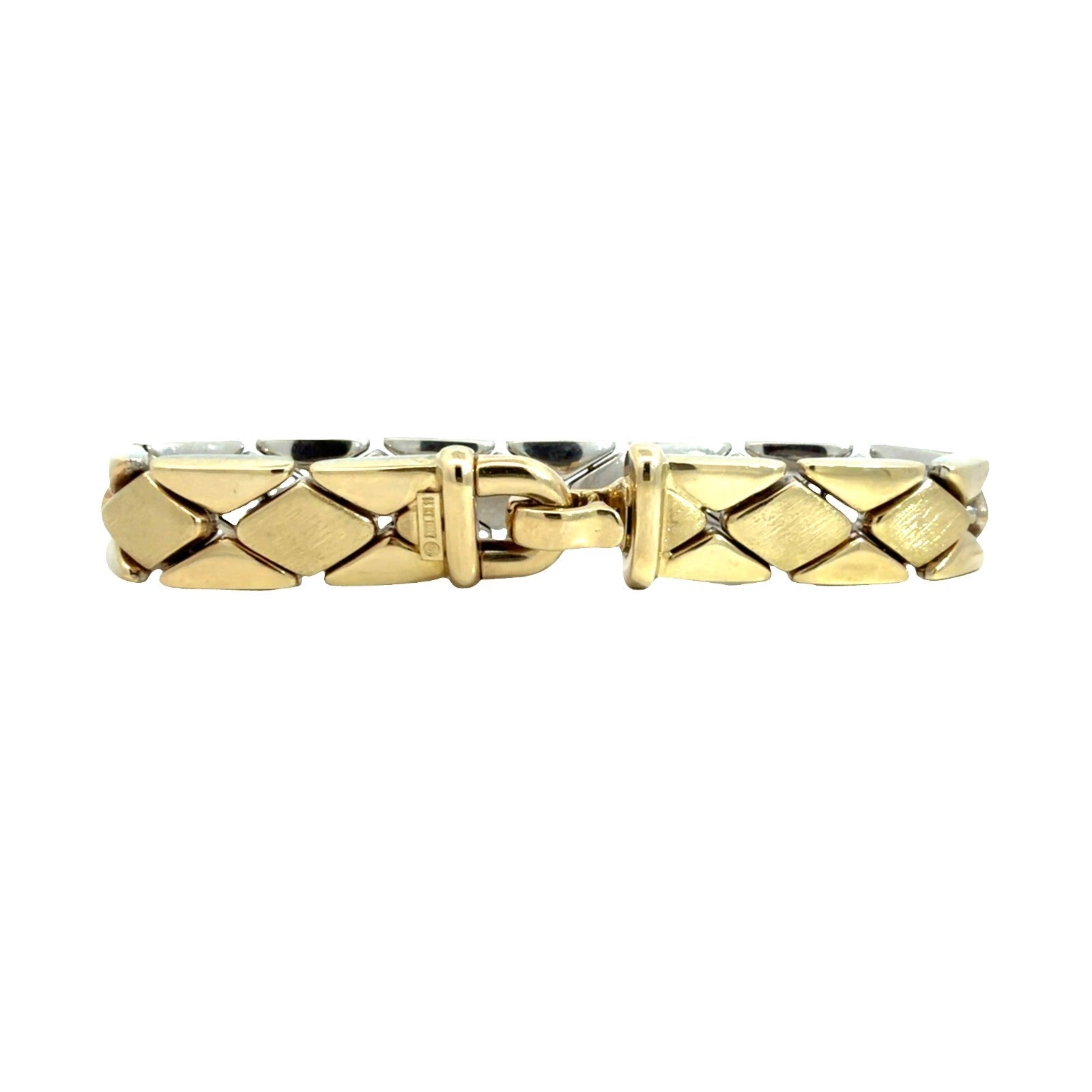 Italian 14k Yellow Gold Two Toned Fancy Link Reversible Bracelet 7"3