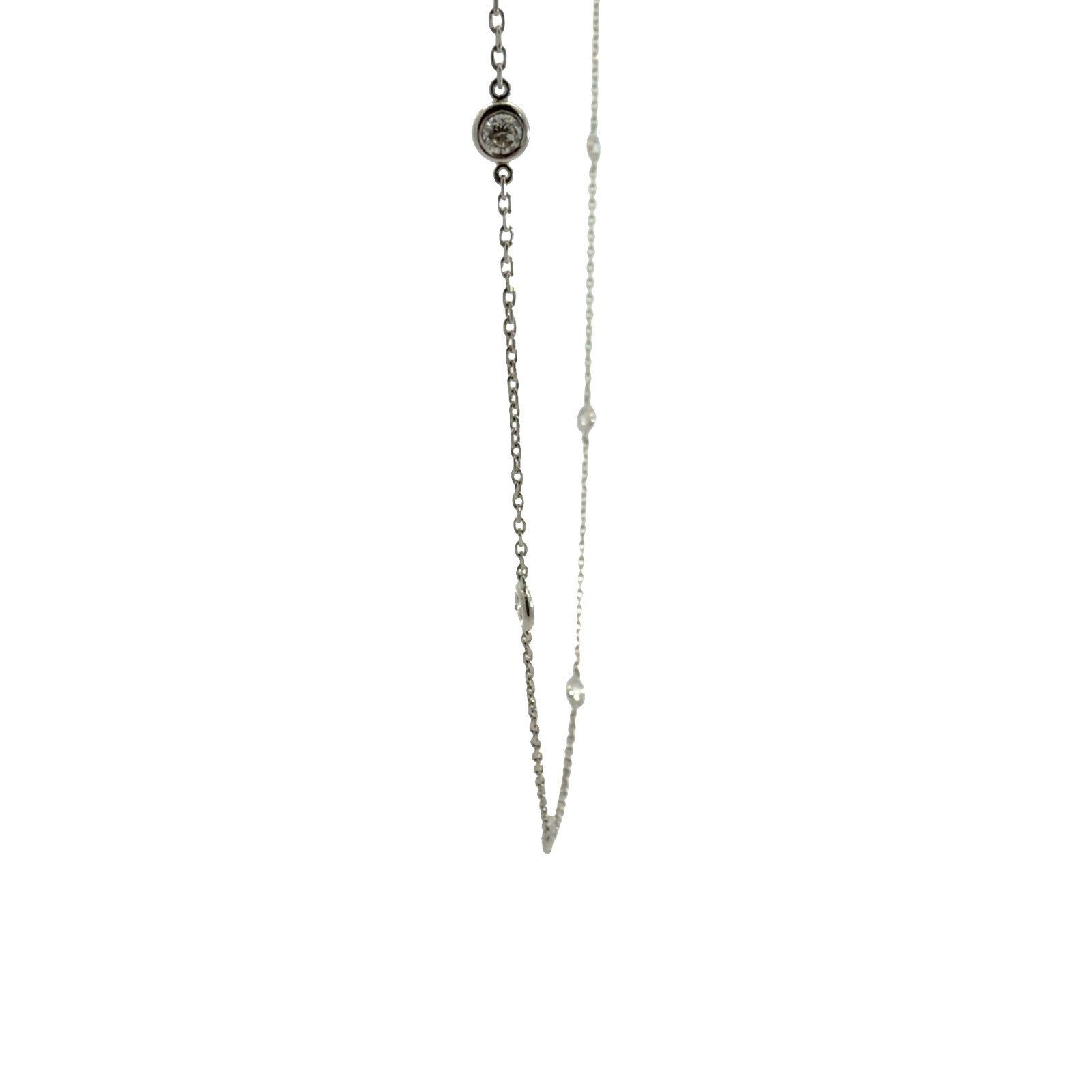 Estate 14k White Gold & 1.00cttw Bezel Diamond Station Necklace 18"2