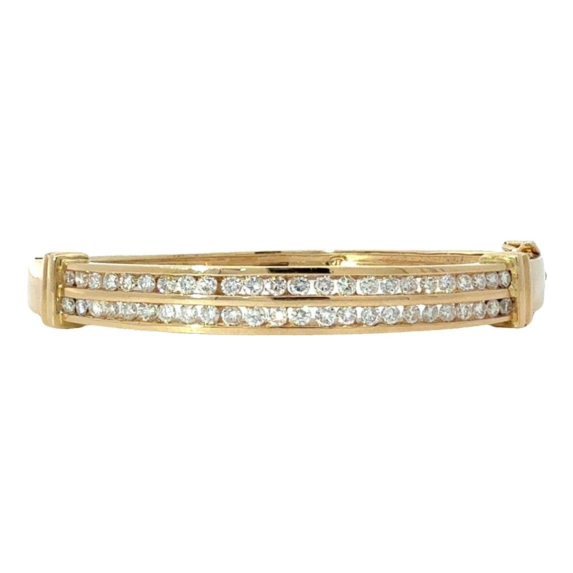 14k Yellow Gold Bangle with Round Double Channel Diamonds0