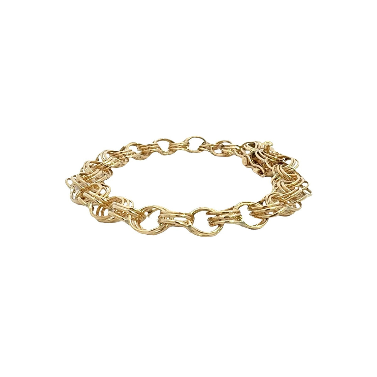 American 14k Yellow Gold Interlocking Double Link Charm Bracelet 7.5"2